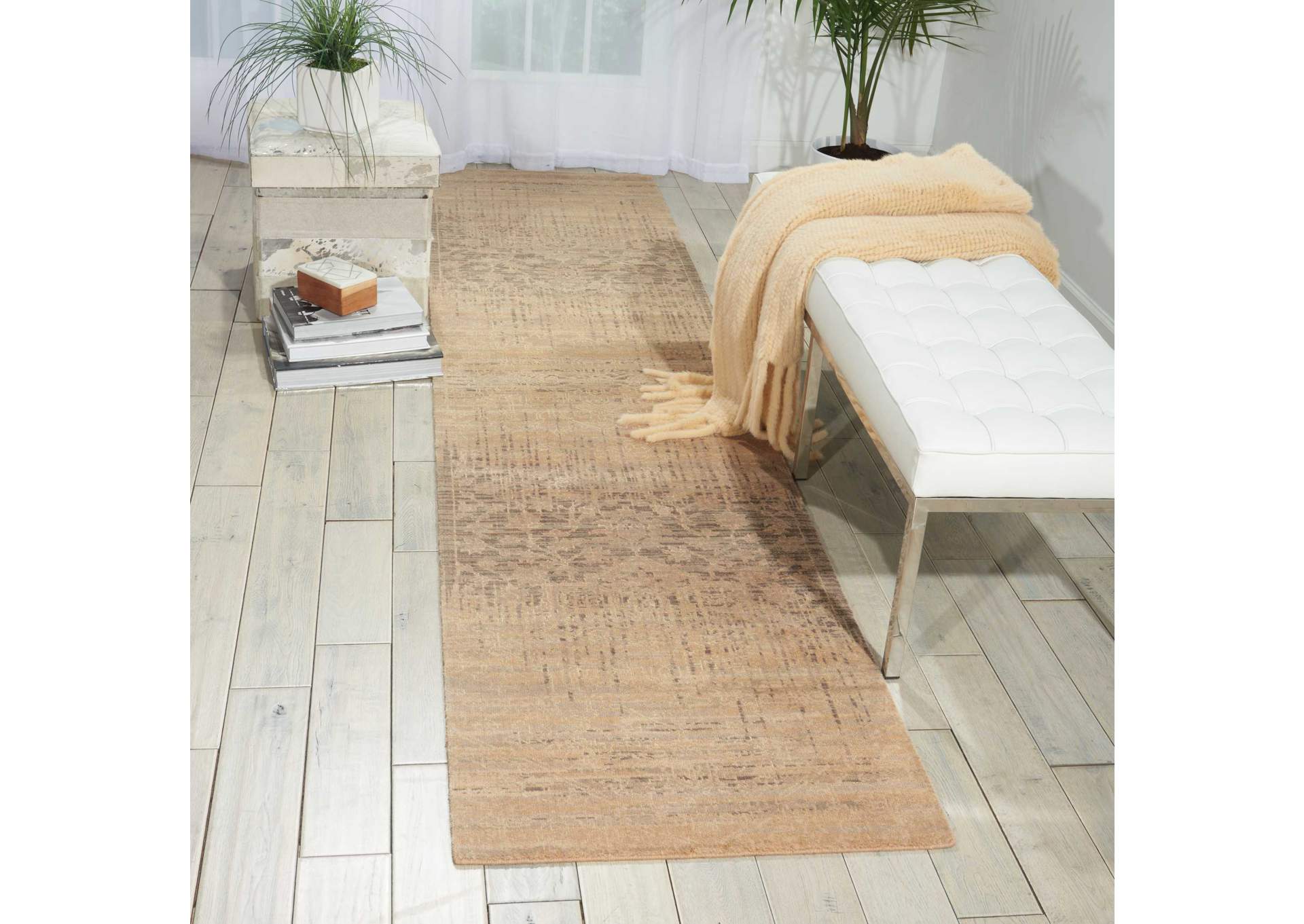 Nourison Silk Elements SKE27 Beige 10' Runner Hallway Rug,Nourison