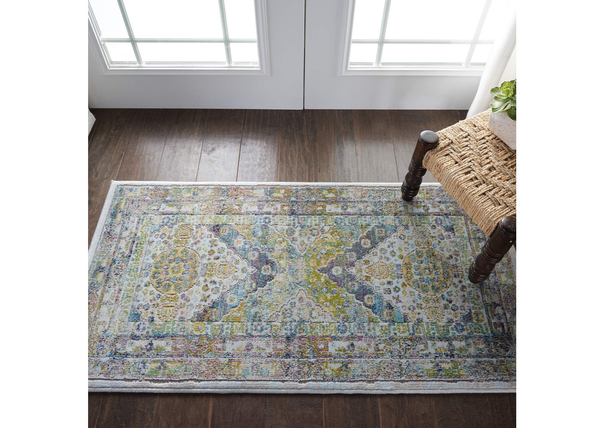Nourison Ankara Global ANR07 Blue and Green Farmhouse Area Rug,Nourison