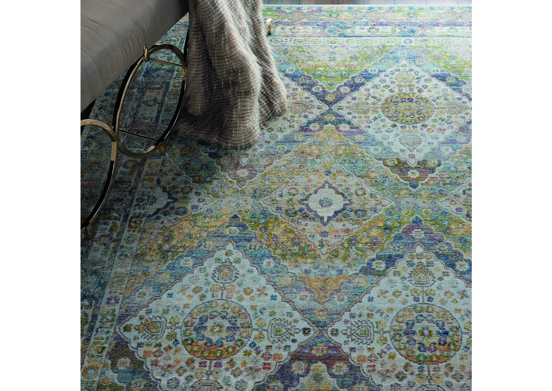 Nourison Ankara Global ANR07 Blue and Green 5'x8' Farmhouse Area Rug,Nourison