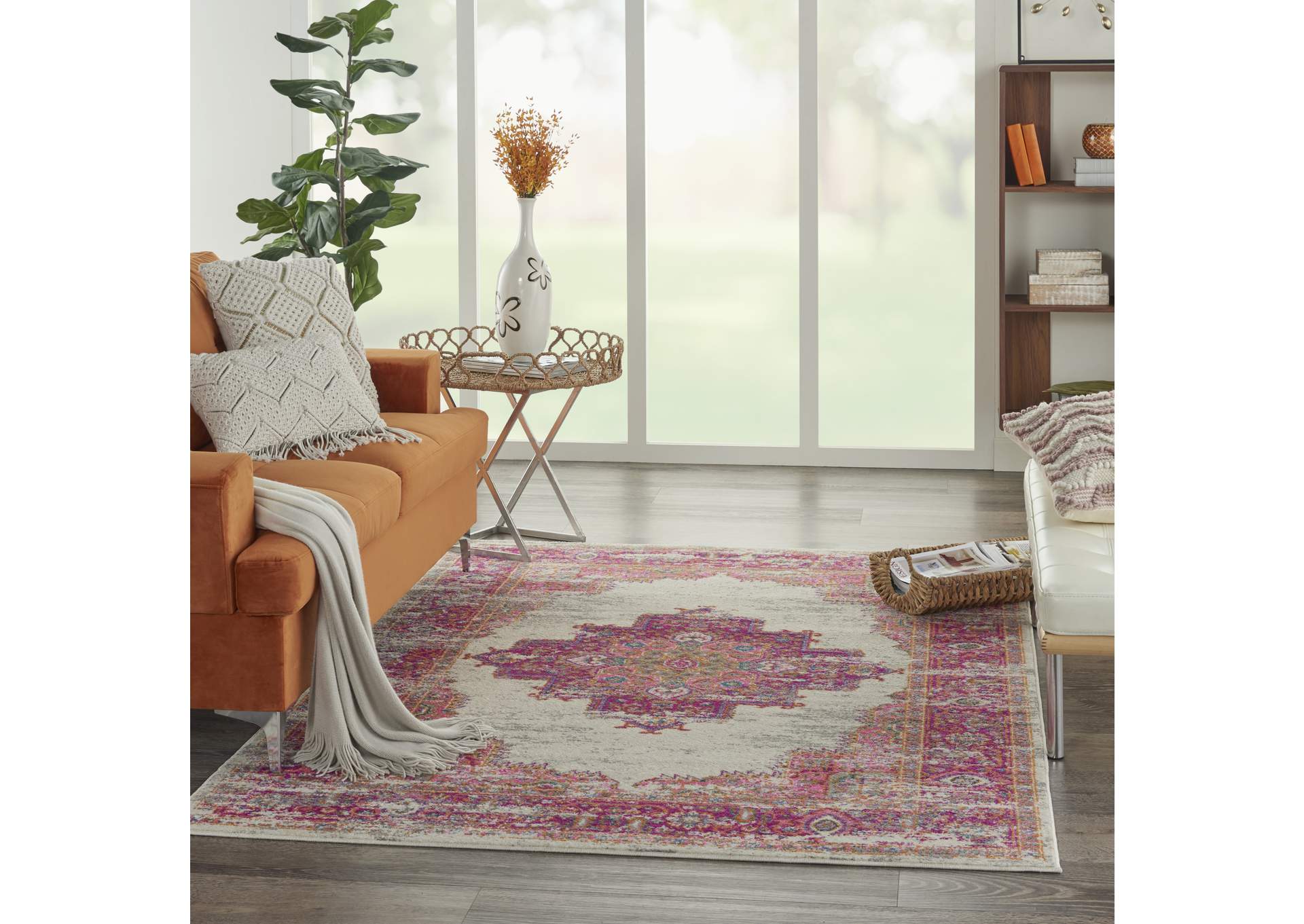 Nourison Passion PSN03 Pink and White 5'x7' Vintage Area Rug,Nourison