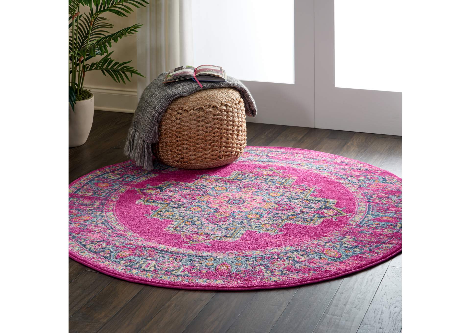 Nourison Passion PSN03 Pink 8' Round Large Rug,Nourison