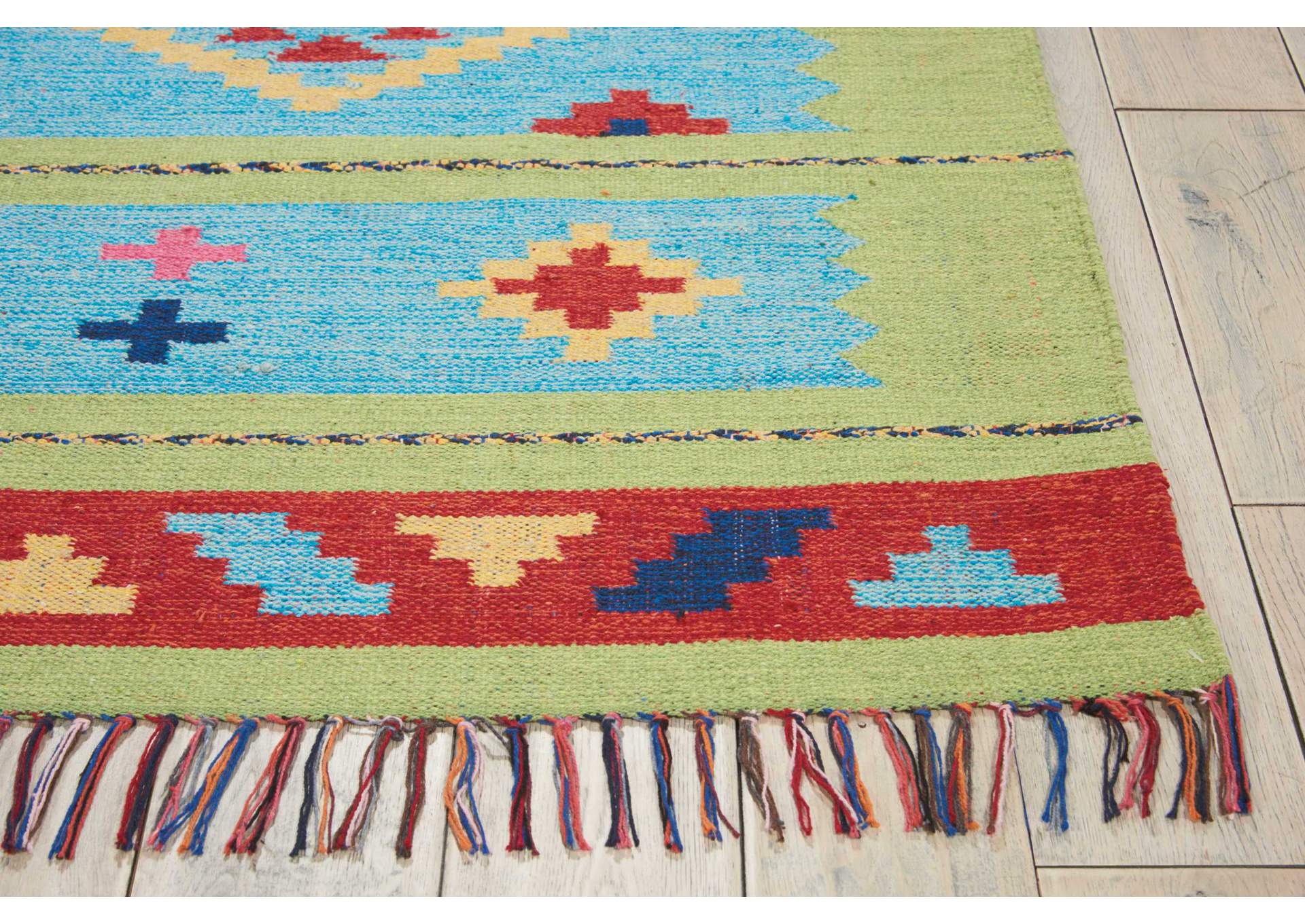 Nourison Baja BAJ02 Blue and Green 7'x10' Large Flat Weave Rug,Nourison