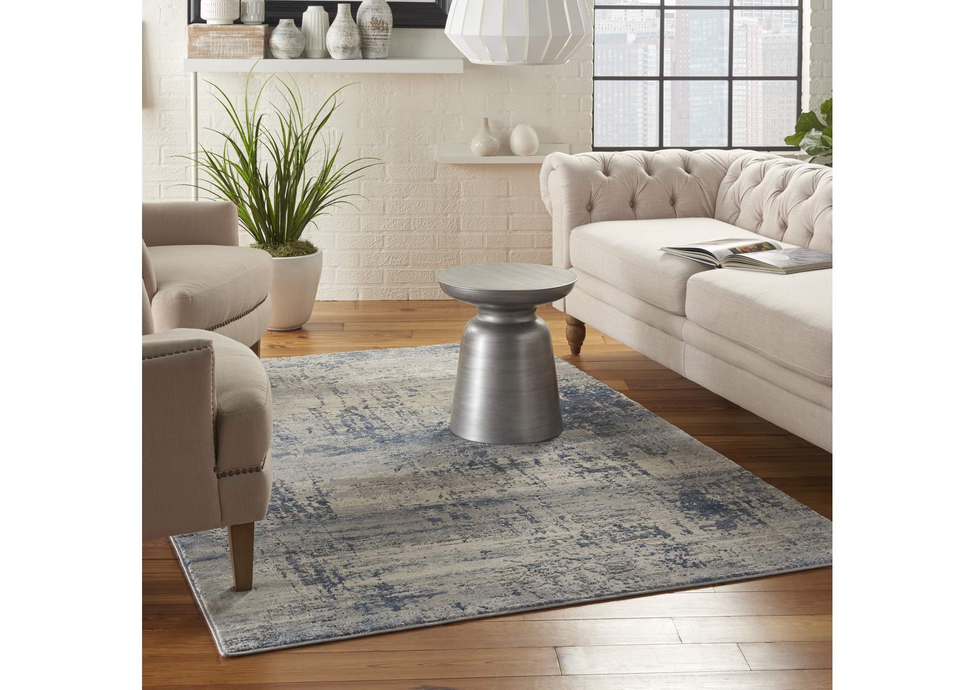 Nourison Rustic Textures RUS10 Blue and Grey 5'x7' Abstract Area Rug,Nourison