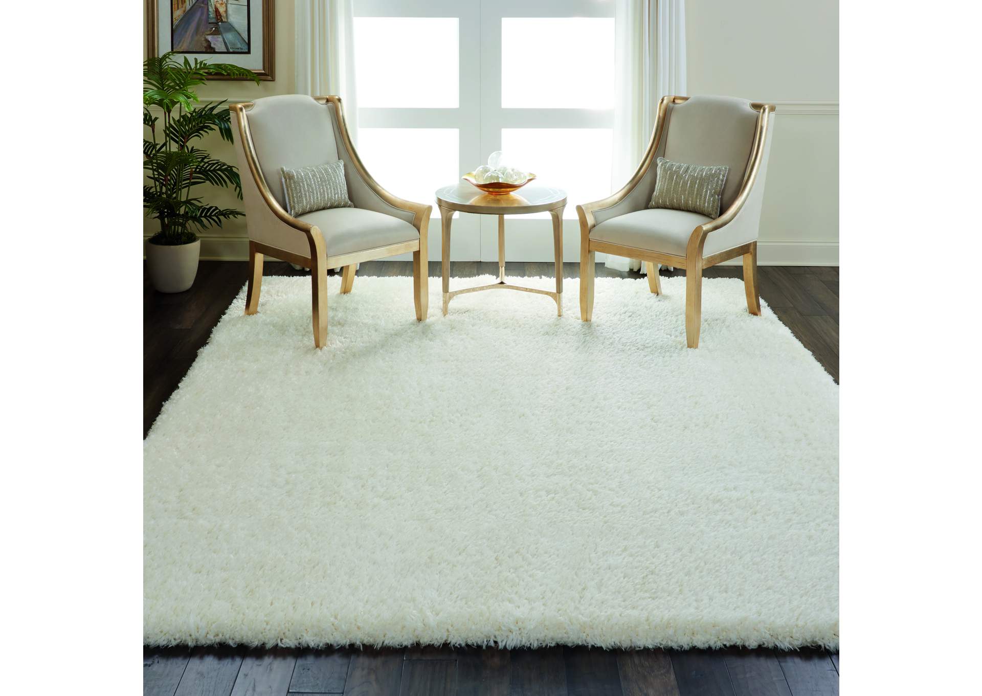 Nourison Luxe Shag LXS01 White 8'x10' Large Rug,Nourison