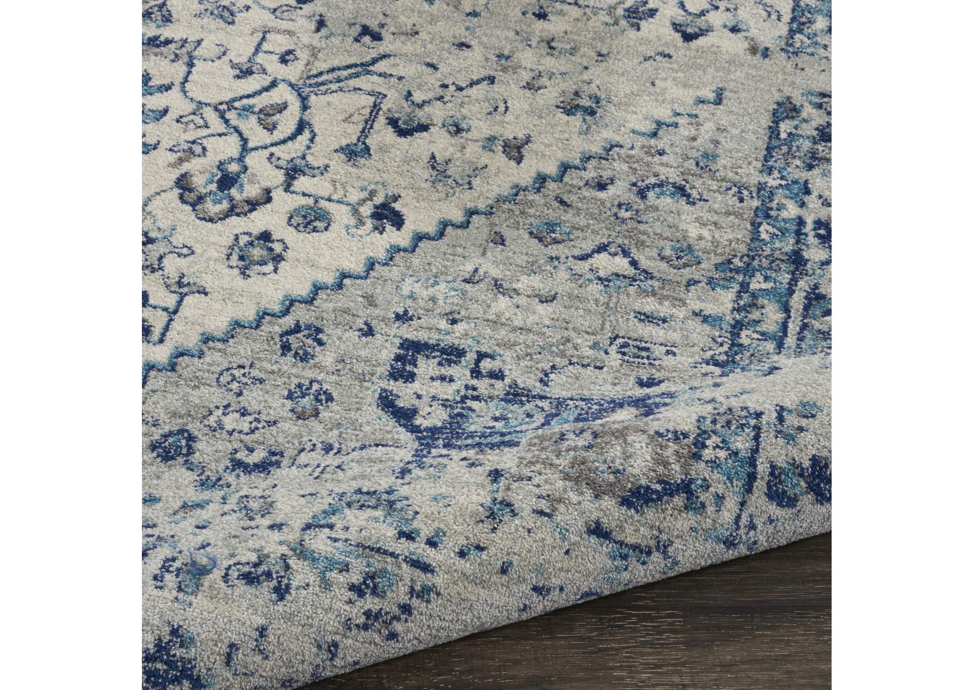 Nourison Tranquil TRA06 Navy Blue and White 7' Runner Hallway Rug,Nourison