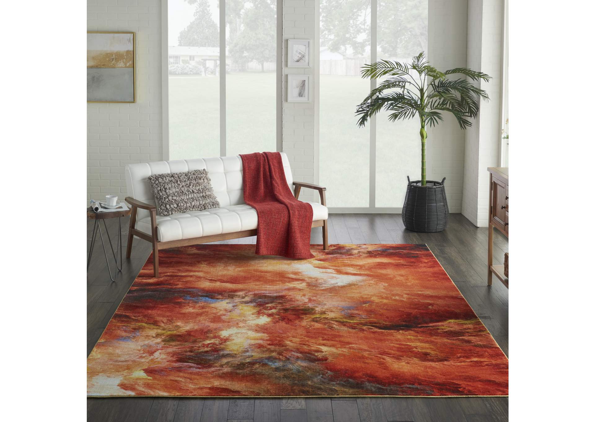 Nourison Le Reve LER05 Orange 9'x12' Oversized Fiery Clouds Rug,Nourison