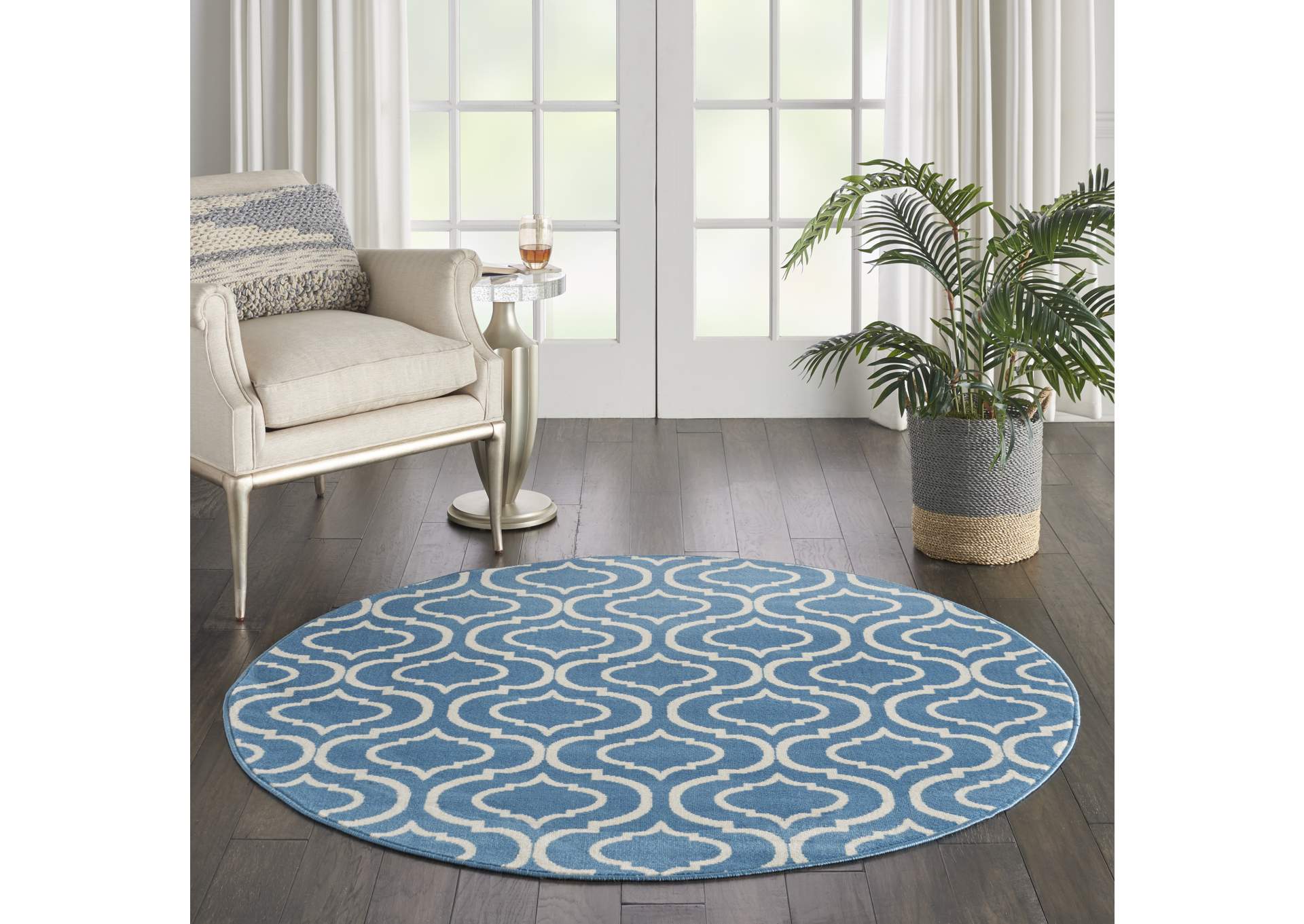 Nourison Jubilant JUB19 Blue 5' Round Moroccan Area Rug,Nourison