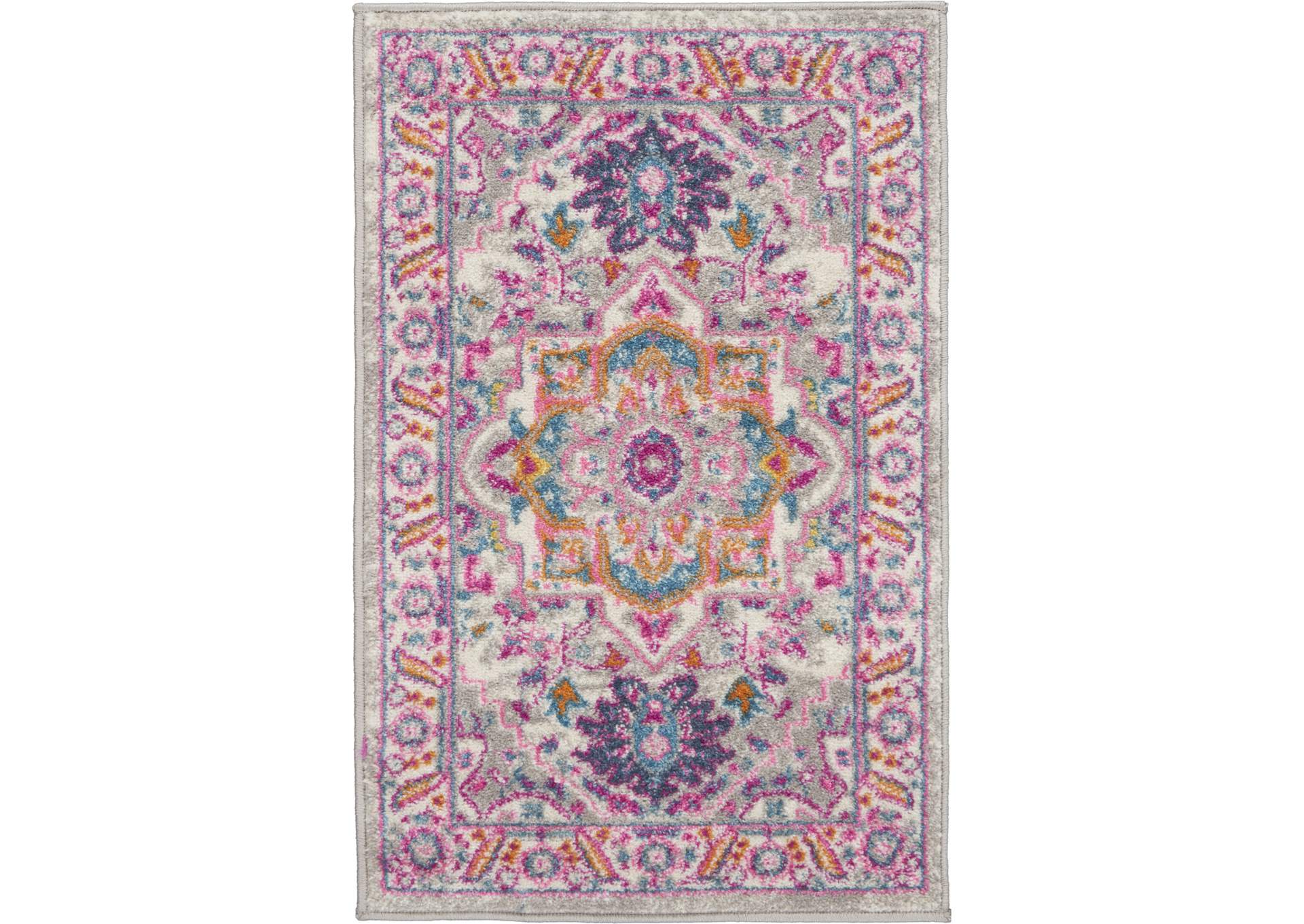 Nourison Passion 2'x3' Grey and Pink Persian Area Rug,Nourison