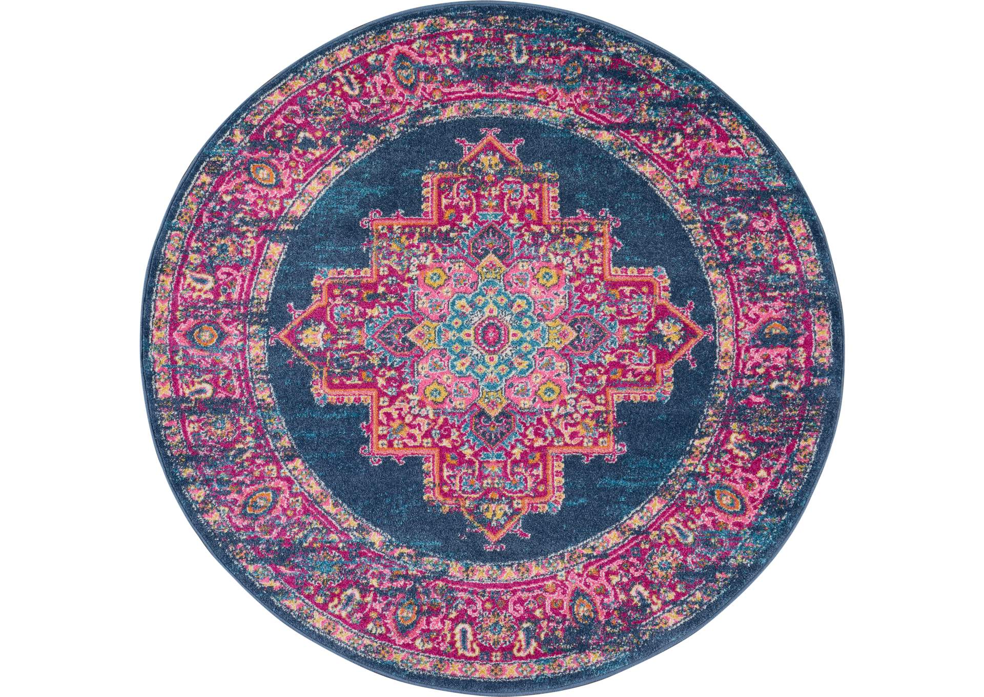 Nourison Passion PSN03 Blue 4' Round Boho Area Rug,Nourison