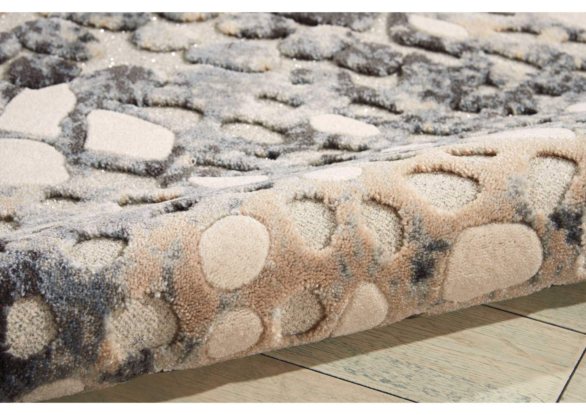 Michael Amini Gleam MA604 White and Grey 5'x7' Area Rug,Nourison