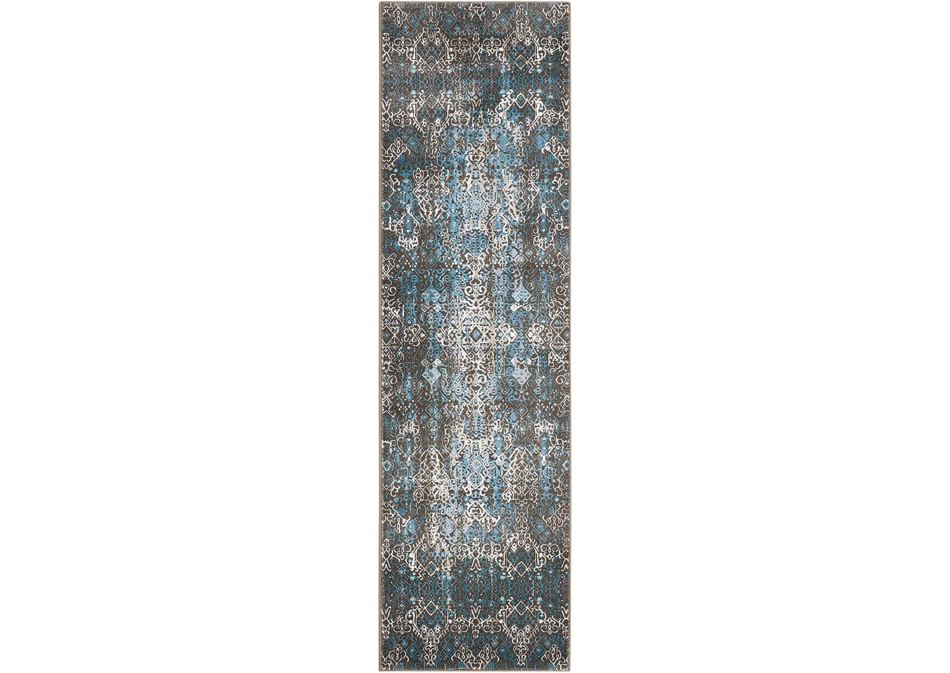 Nourison Karma KRM04 Blue 8' Runner Hallway Rug,Nourison