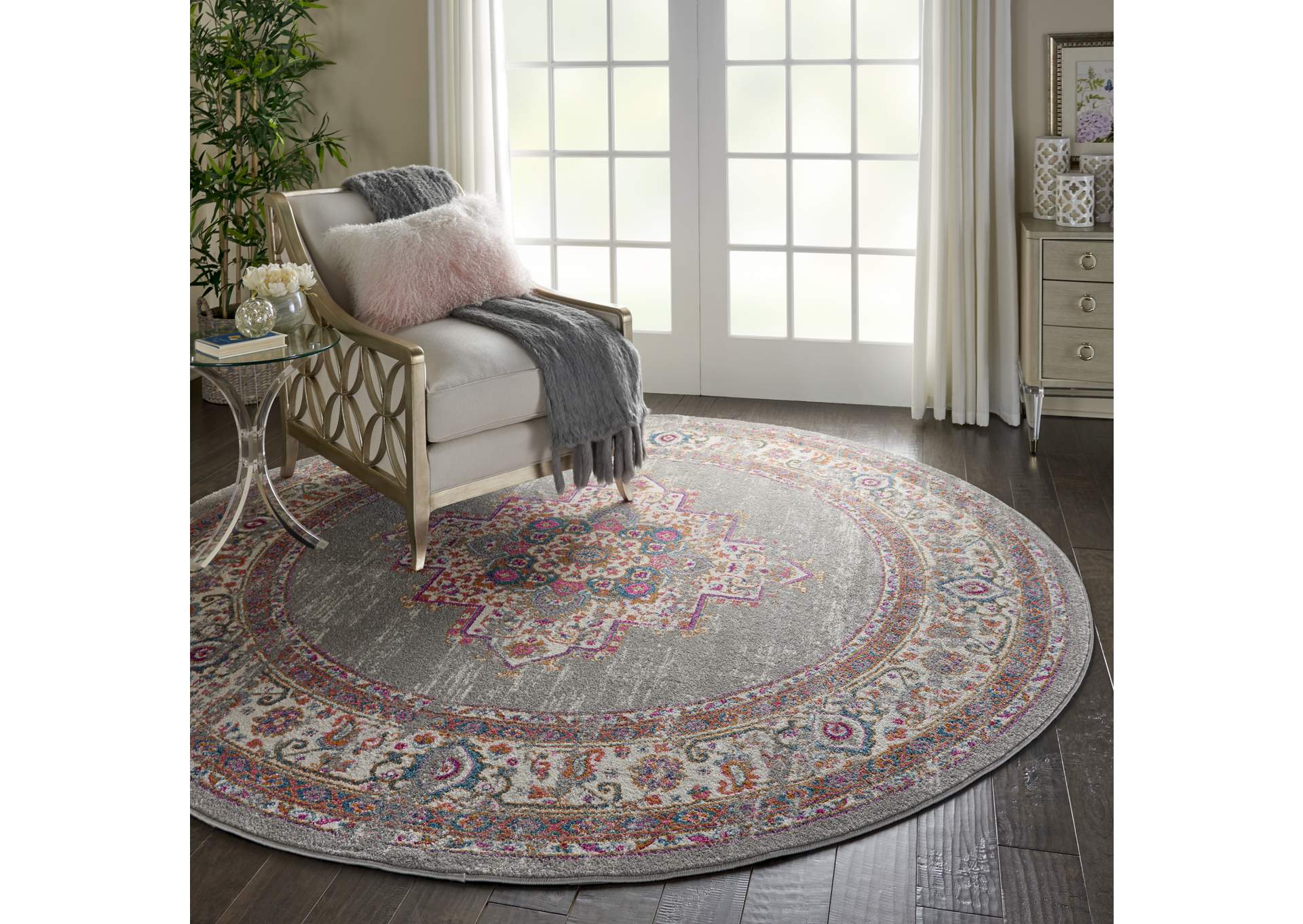 Nourison Passion PSN03 Grey 8' Round Large Rug,Nourison