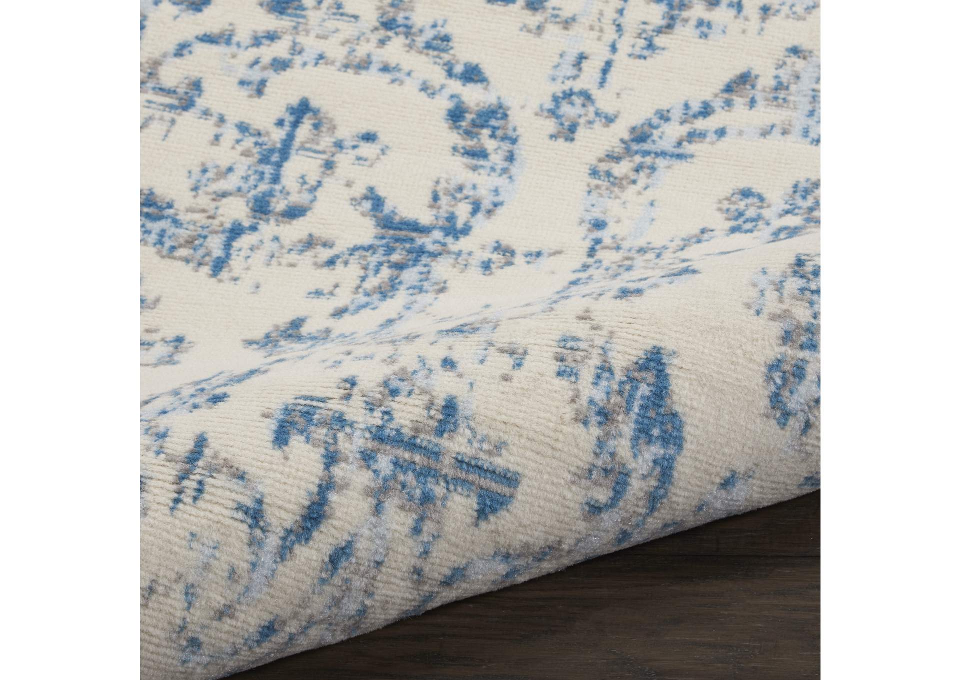 Nourison Jubilant 2' x 4' Small White and Blue Damask Area Rug,Nourison
