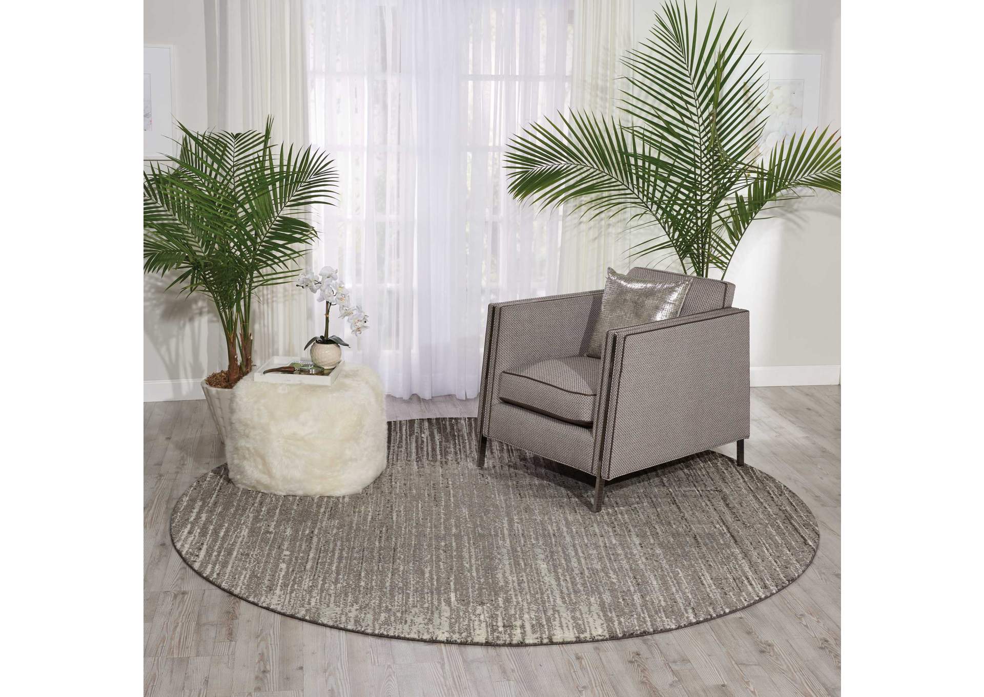 Nourison Twilight TWI14 Black and White 8' Round Large Rug,Nourison