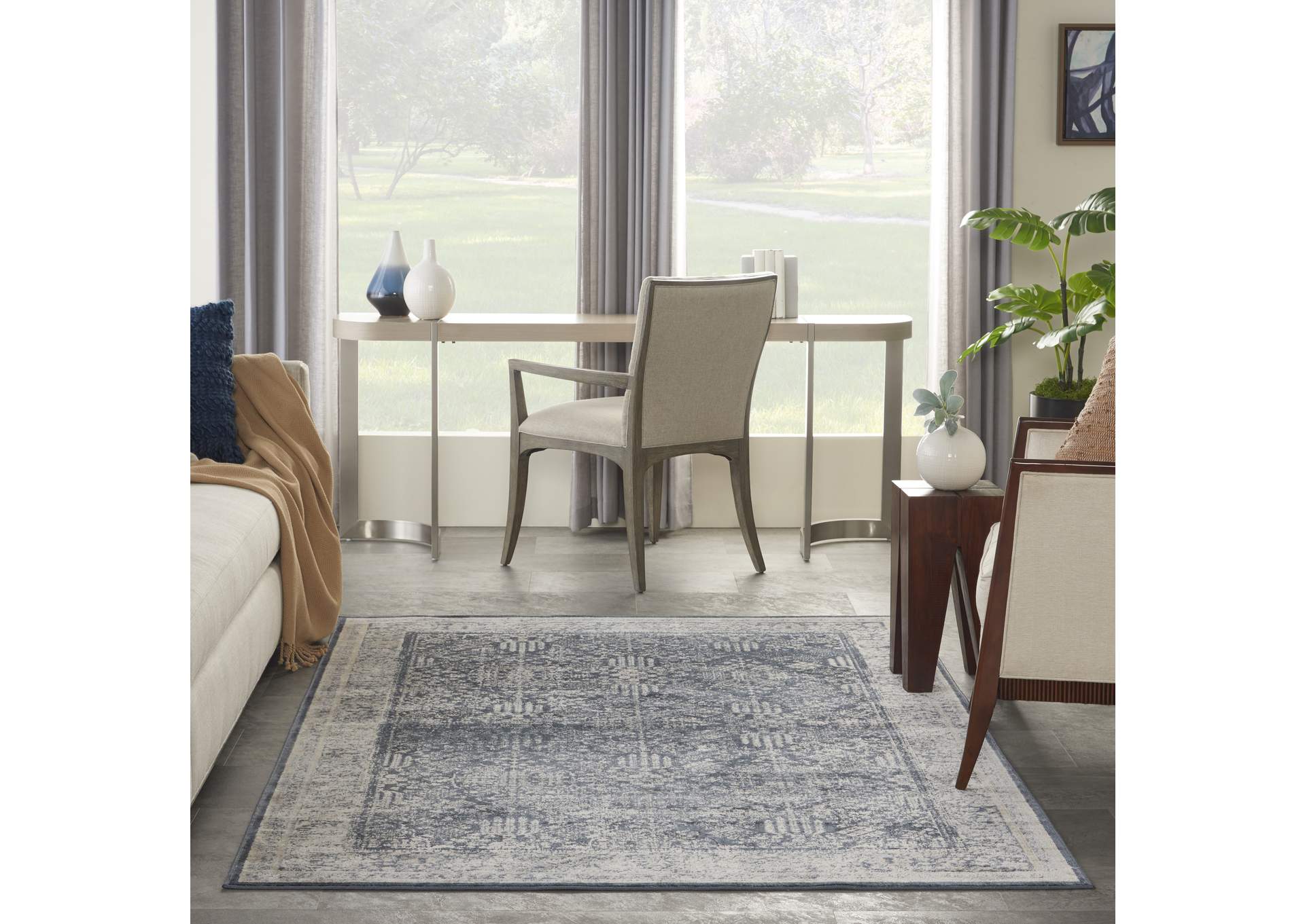 Malta by kathy ireland Home MAI12 Navy/Ivory 5'x8' Area Rug,Nourison