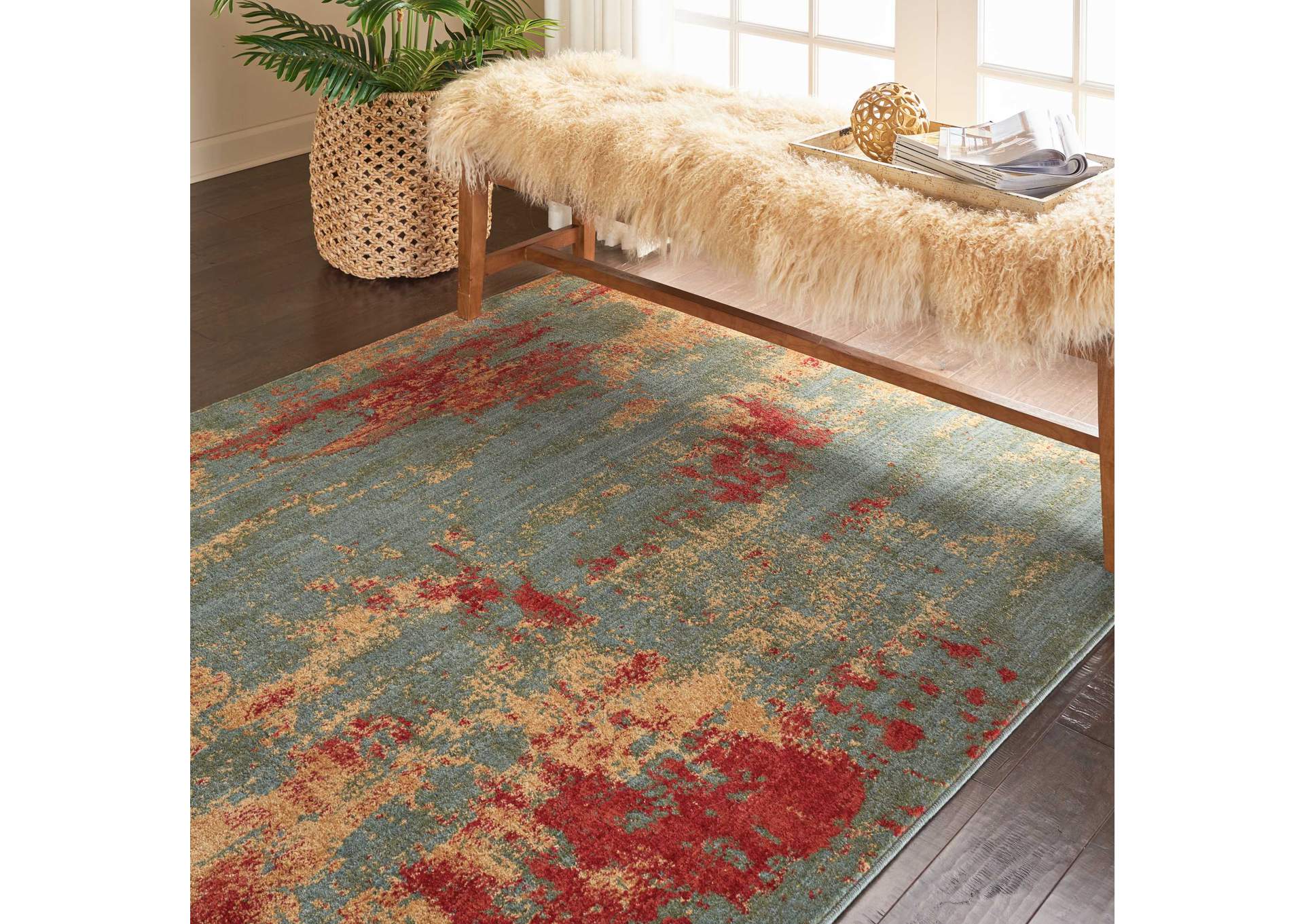 Nourison Somerset ST91 Teal Multicolor 4'x6' Colorful Area Rug,Nourison