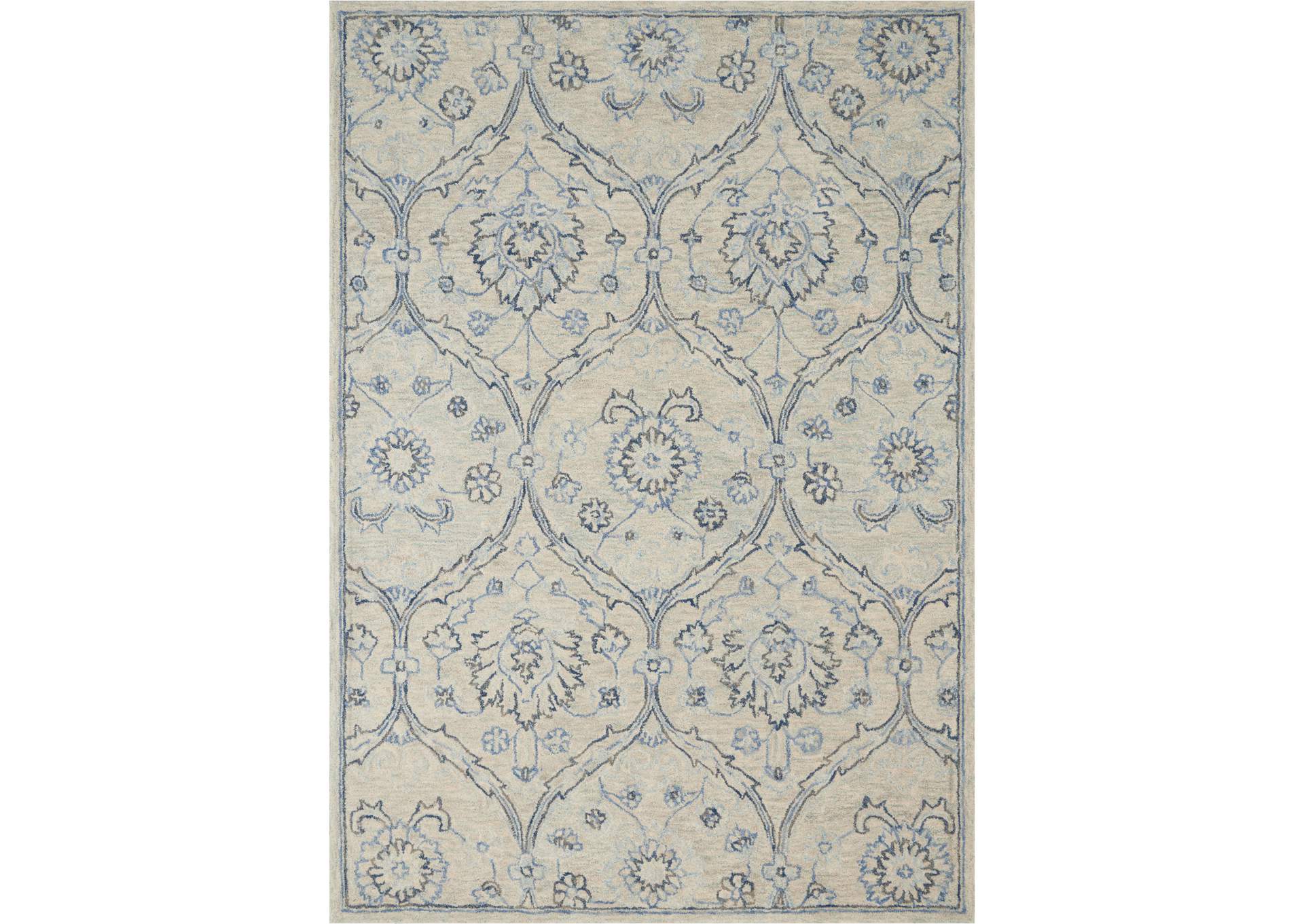 Nourison Jazmine JAZ03 Ivory and Blue 5'x8' Moroccan Area Rug,Nourison