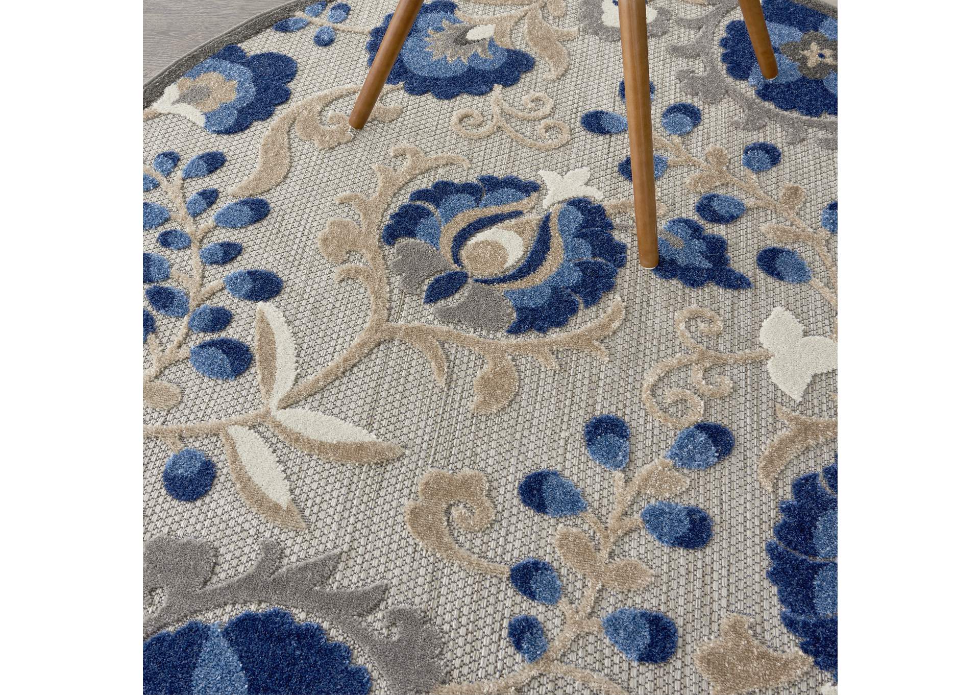 Nourison Aloha 4' Round Blue Patio Area Rug,Nourison