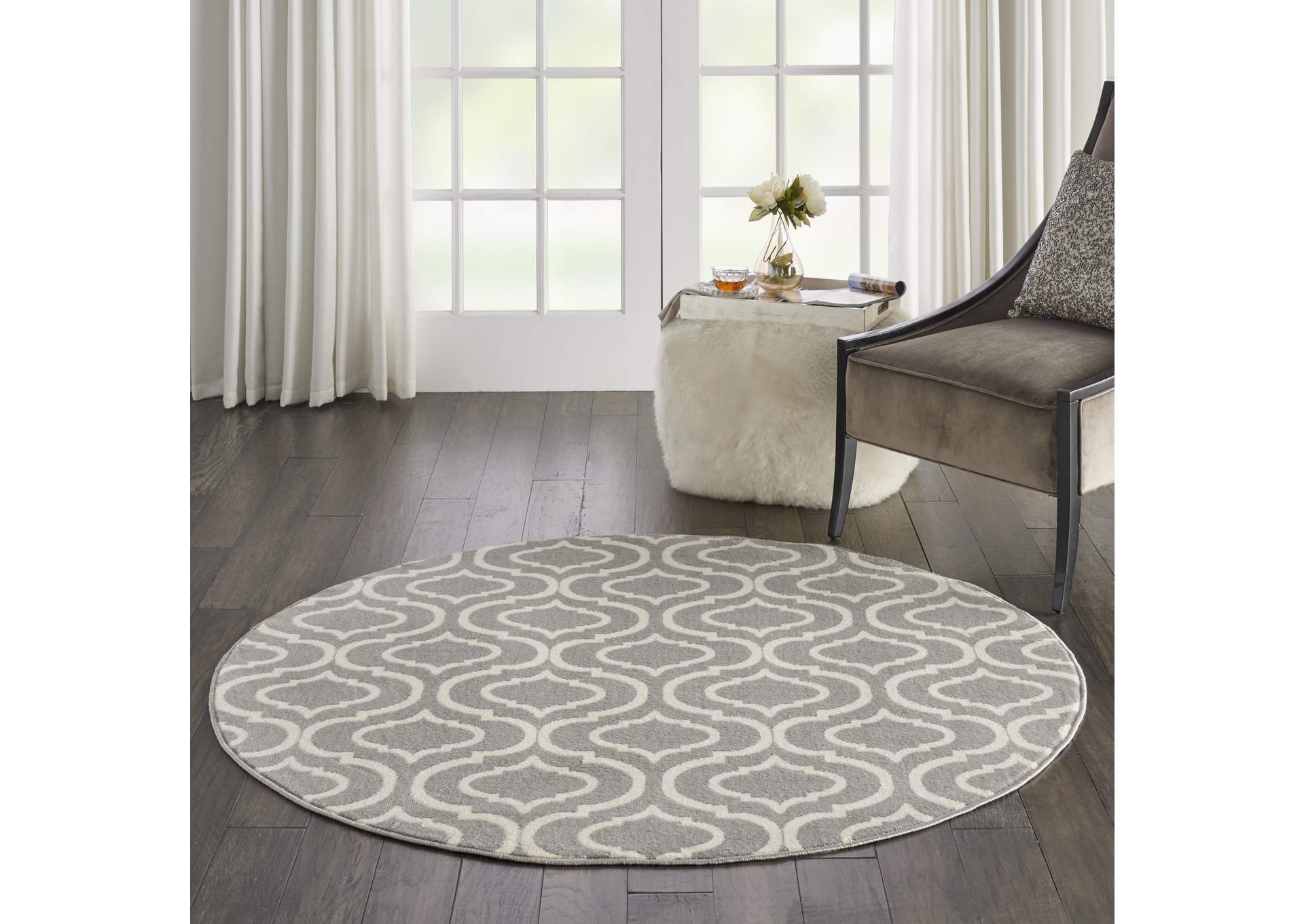 Nourison Jubilant JUB19 Grey 5' Round Moroccan Area Rug,Nourison
