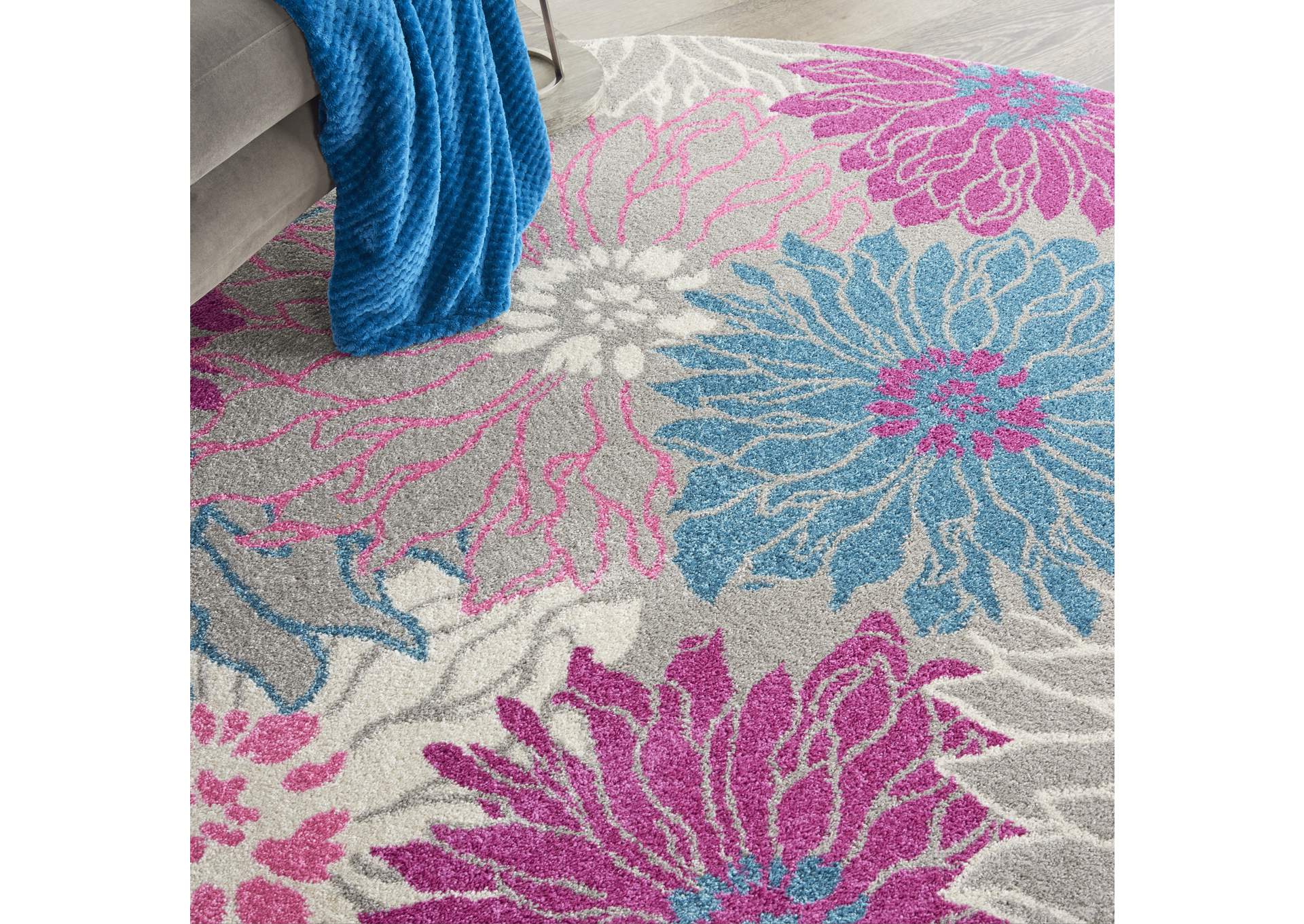 Nourison Passion PSN17 Pink and Grey 8' Round Floral Area Rug,Nourison