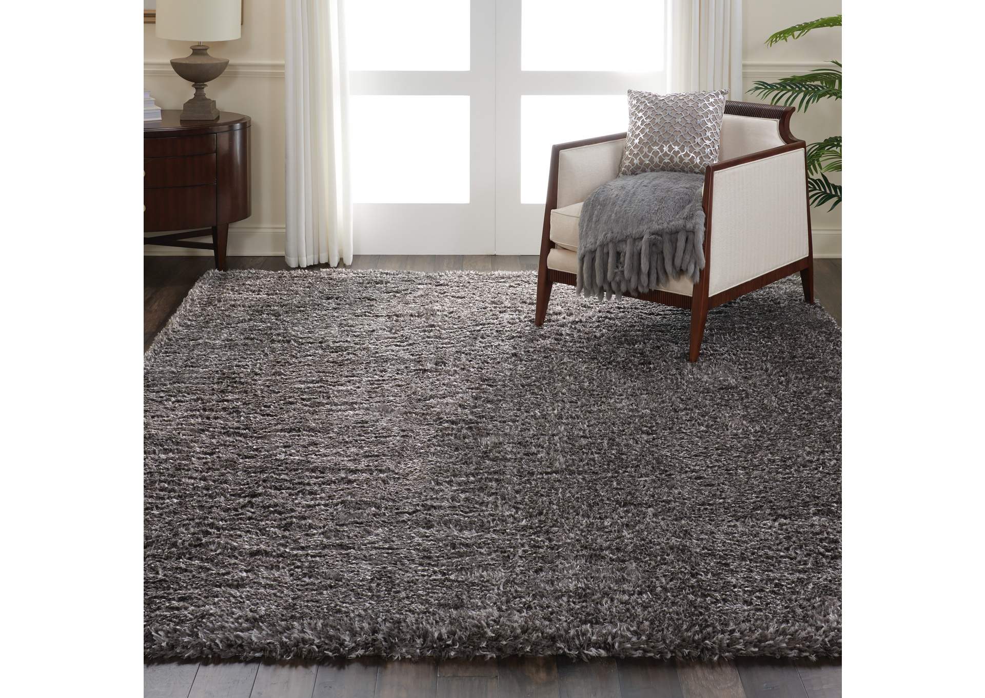 Nourison Luxe Shag LXS01 Charcoal Grey 9'x12' Oversized Rug,Nourison