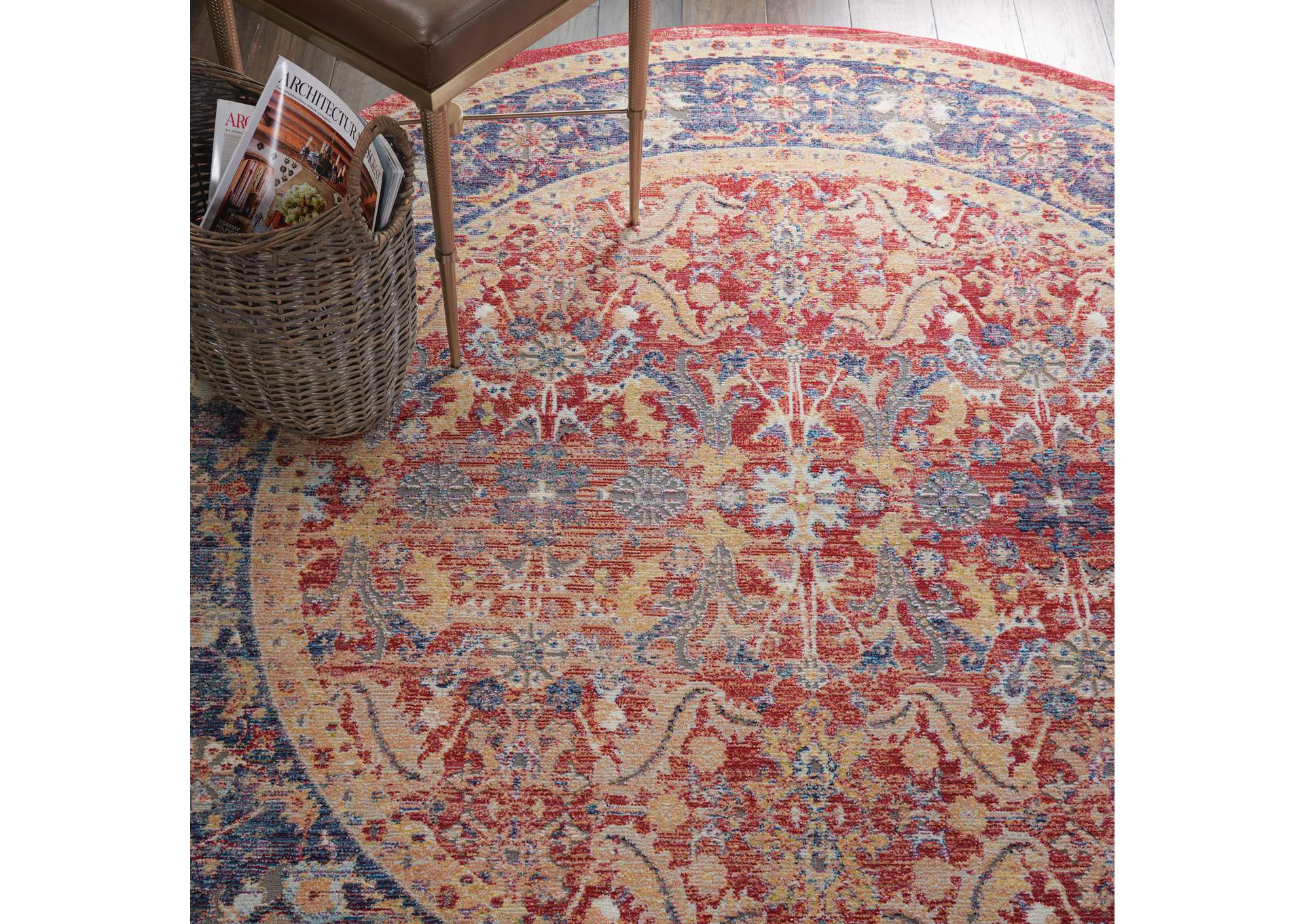 Nourison Ankara Global ANR02 Red and Blue Multicolor 4' Round Persian Area Rug,Nourison