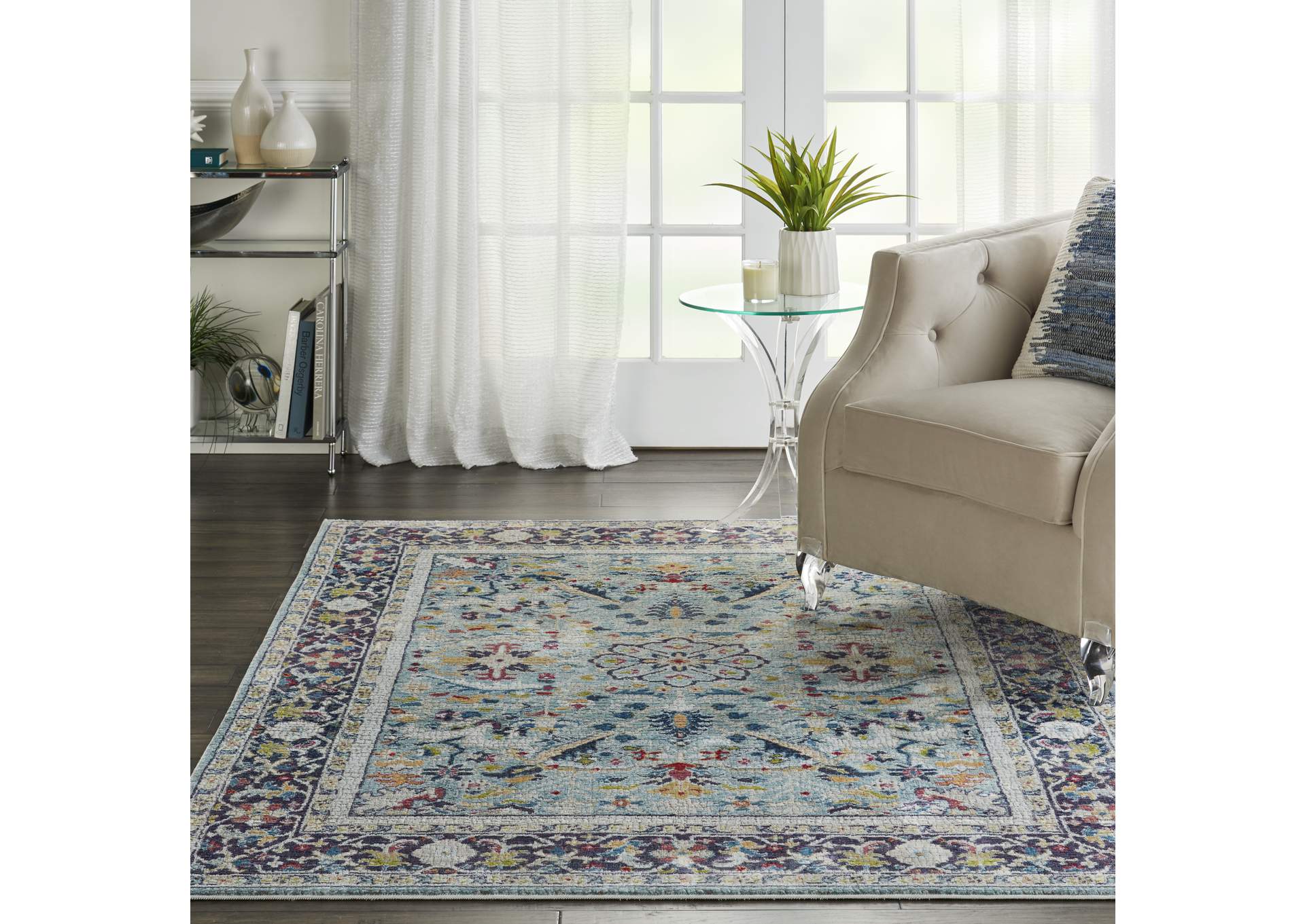 Nourison Ankara Global ANR14 Light Blue Multicolor 5'x8' Persian Area Rug,Nourison
