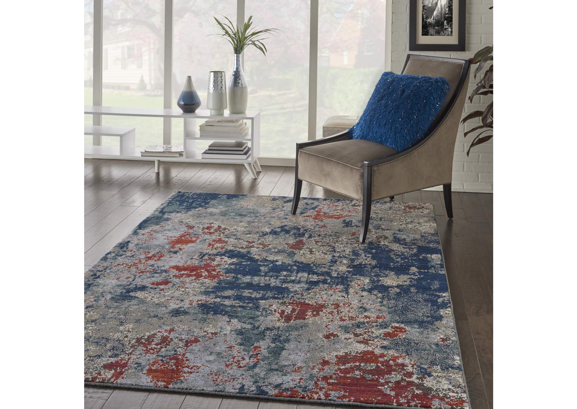 Nourison Artworks ATW01 Blue and Red 6'x8' Abstract Area Rug,Nourison