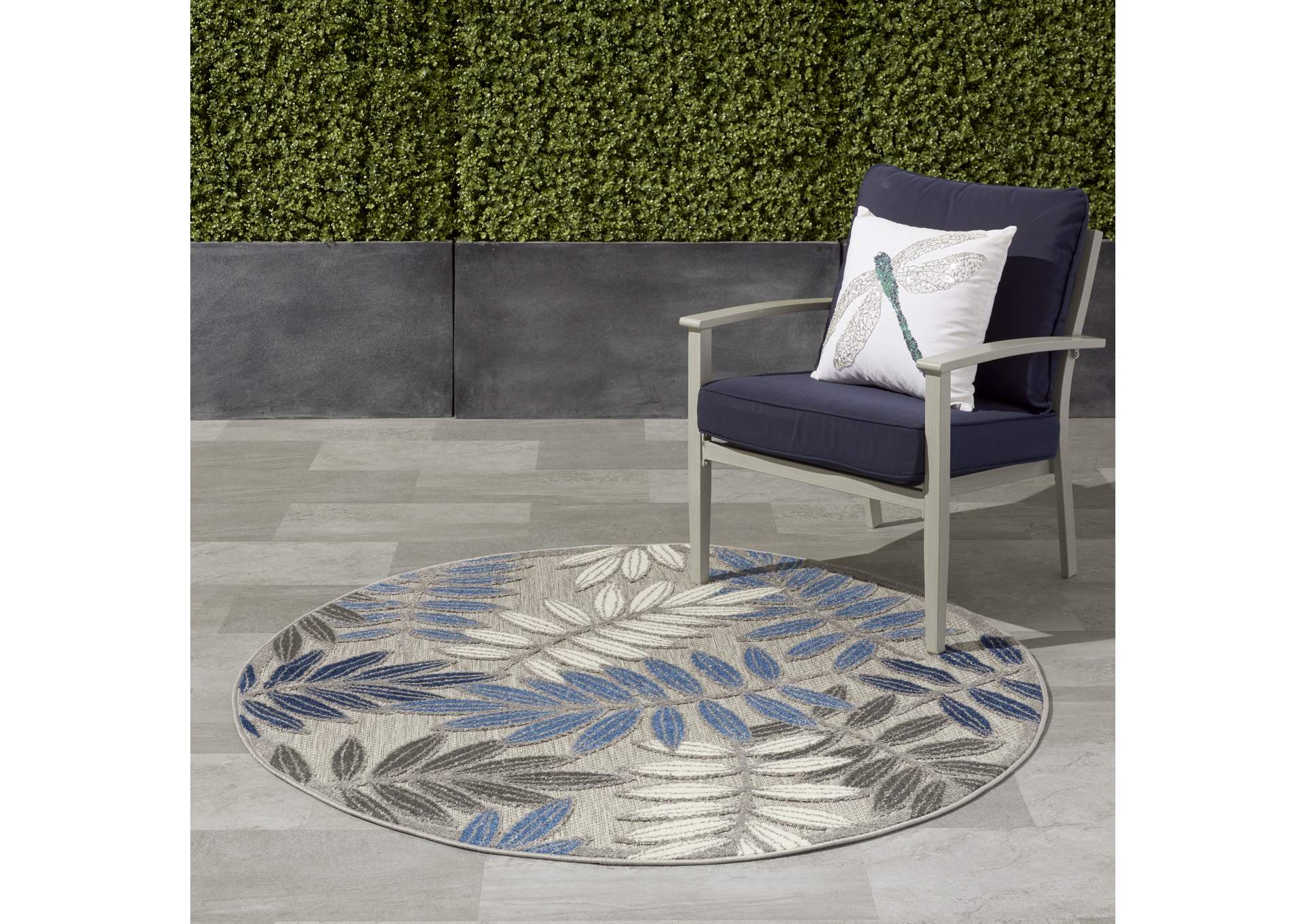 Nourison Aloha 5'xRound Blue Patio Area Rug,Nourison