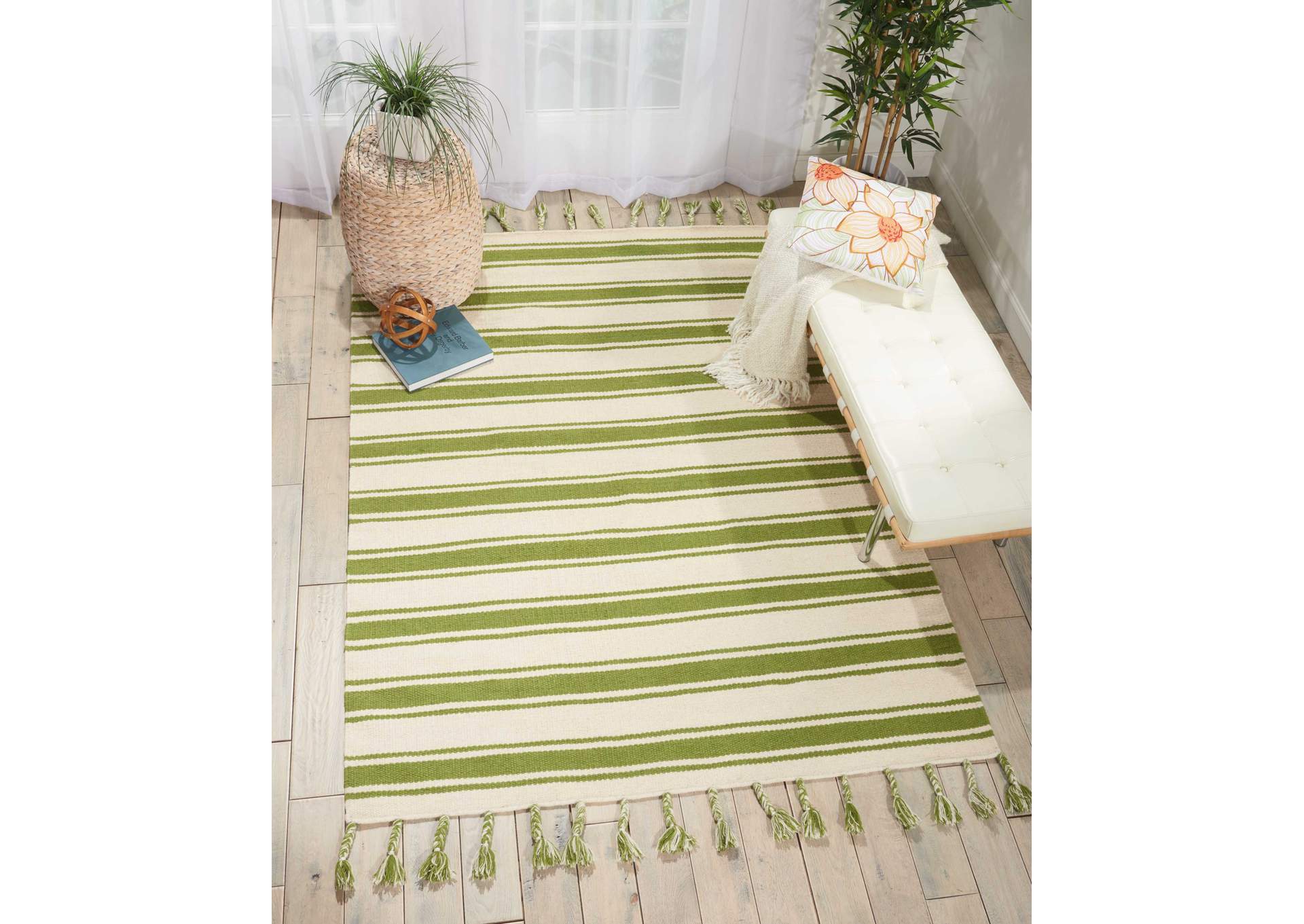 Nourison Rio Vista DST01 White and Green 5'x8' Area Rug,Nourison
