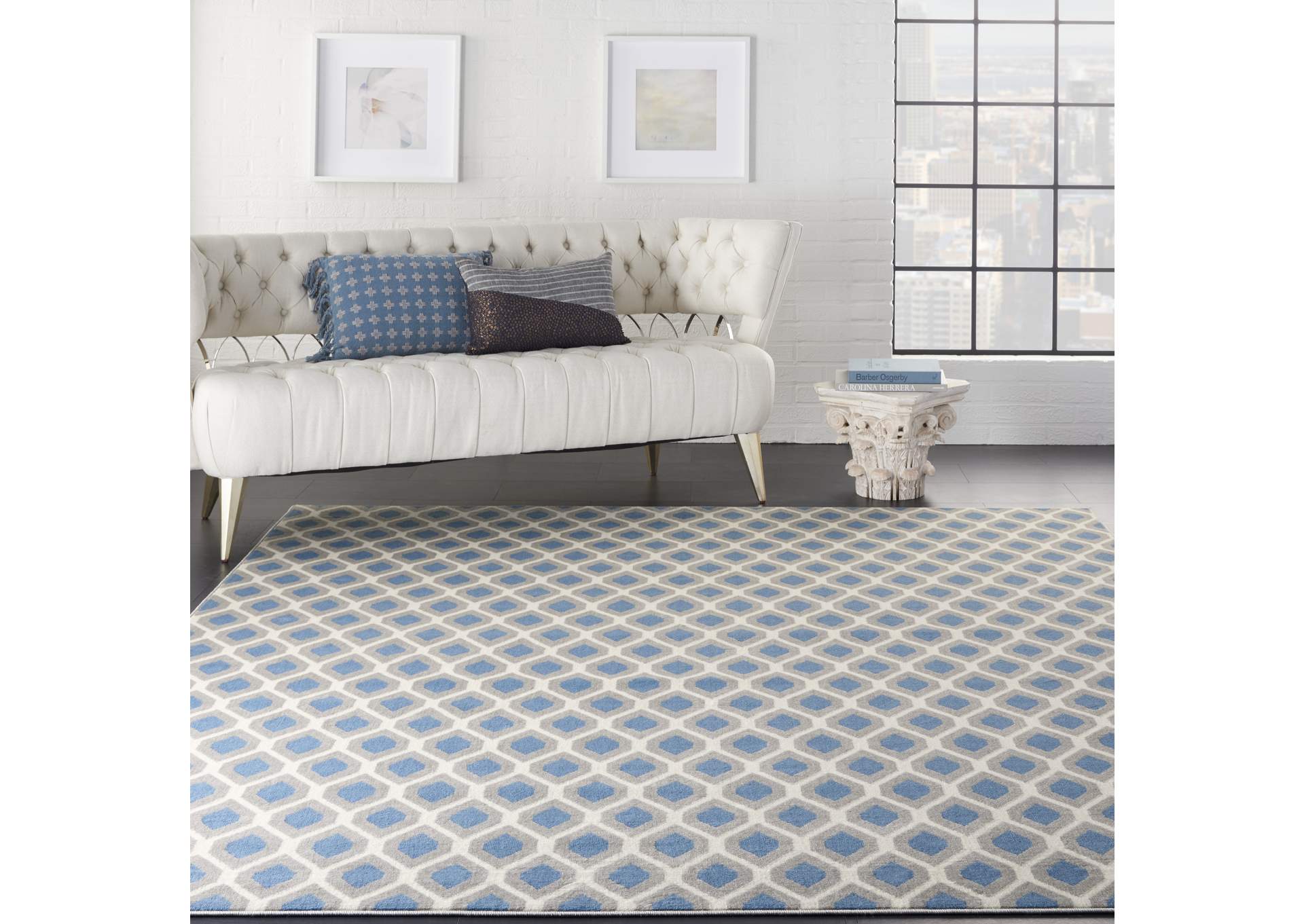 Nourison Grafix GRF22 Blue and Grey 8'x10' Large Rug,Nourison