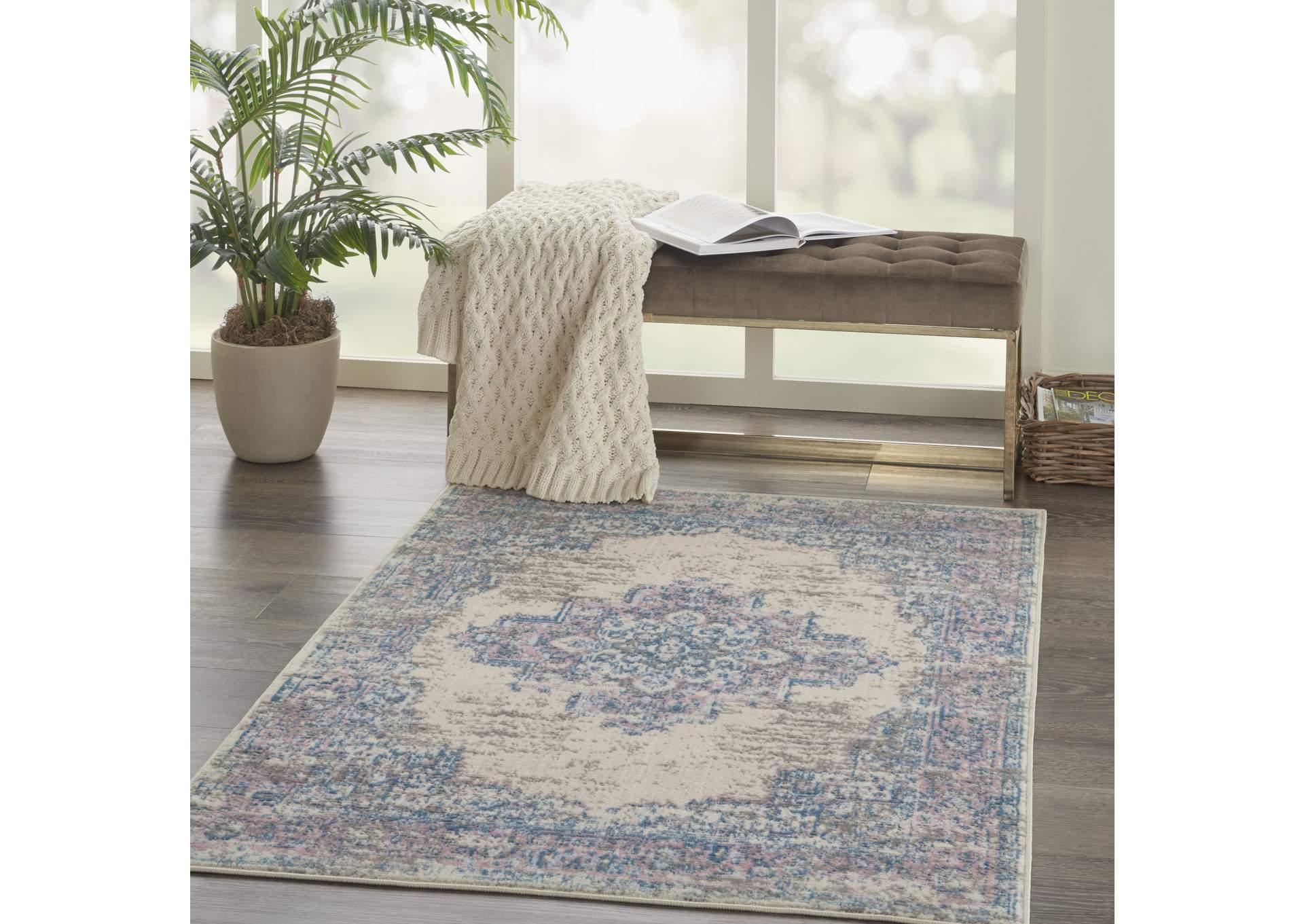 Nourison Grafix GRF14 White and Pink 3'x5' Persian Area Rug,Nourison