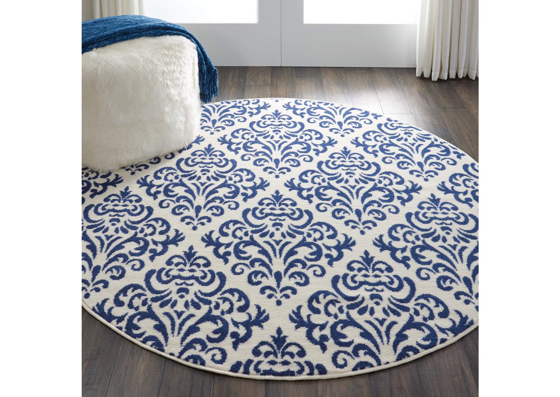Nourison Grafix GRF06 Navy Blue and White 5' Round Area Rug,Nourison
