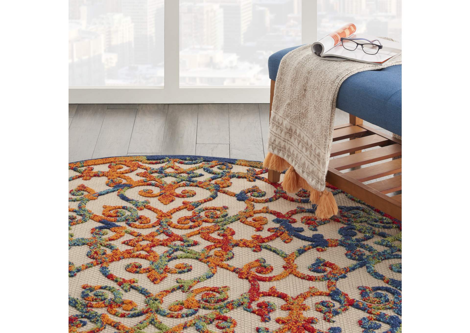 Nourison Aloha ALH21 5' Round Multicolor Easy-care Indoor-outdoor Rug,Nourison