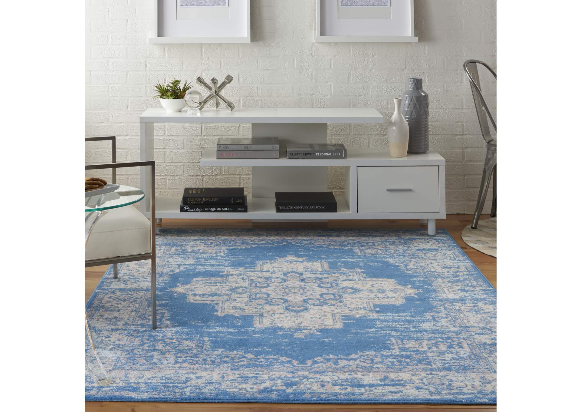 Nourison Grafix GRF14 Blue 4'x6' Persian Area Rug,Nourison