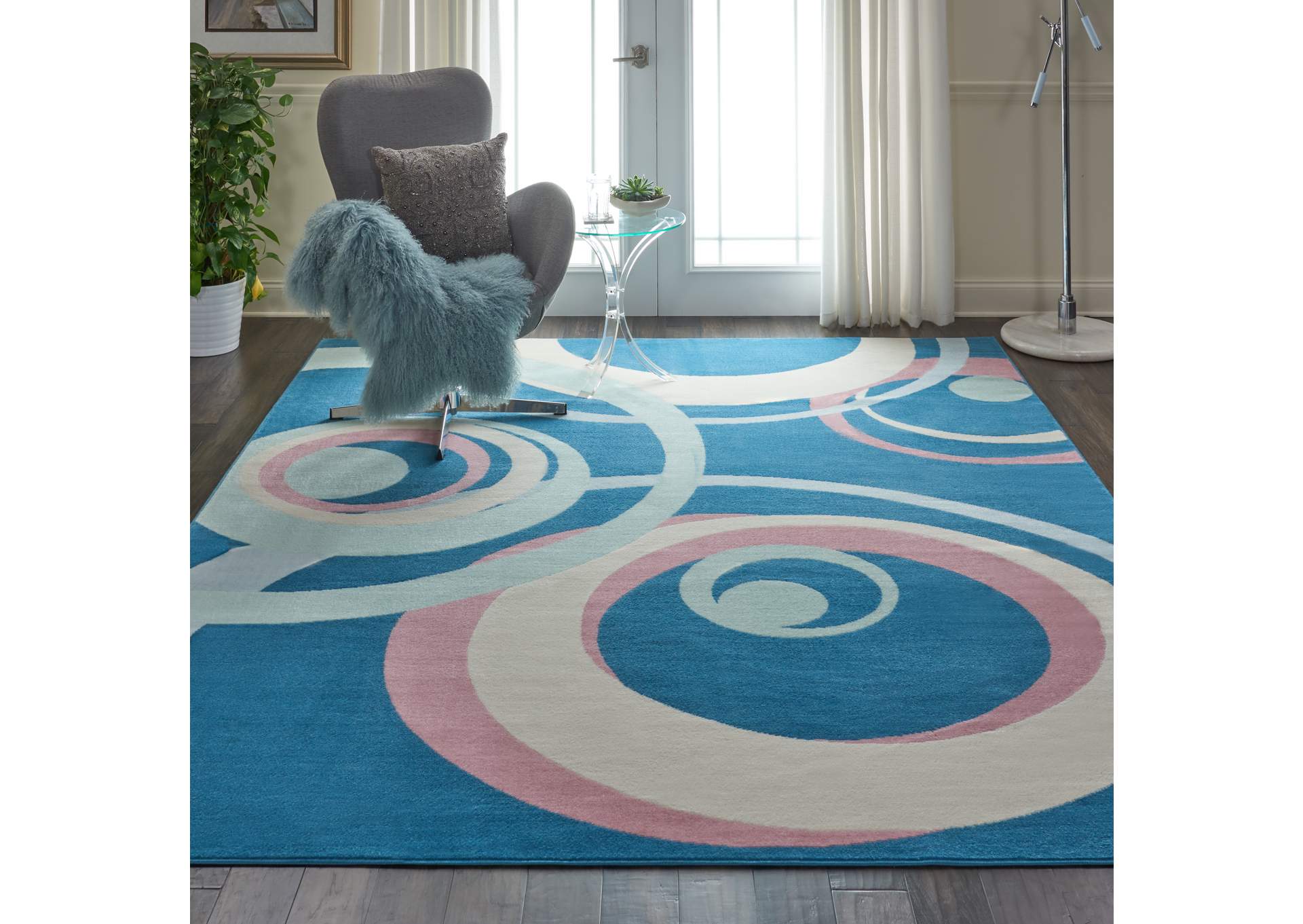 Nourison Grafix GRF21 Blue and Pink 8'x10' Large Rug,Nourison