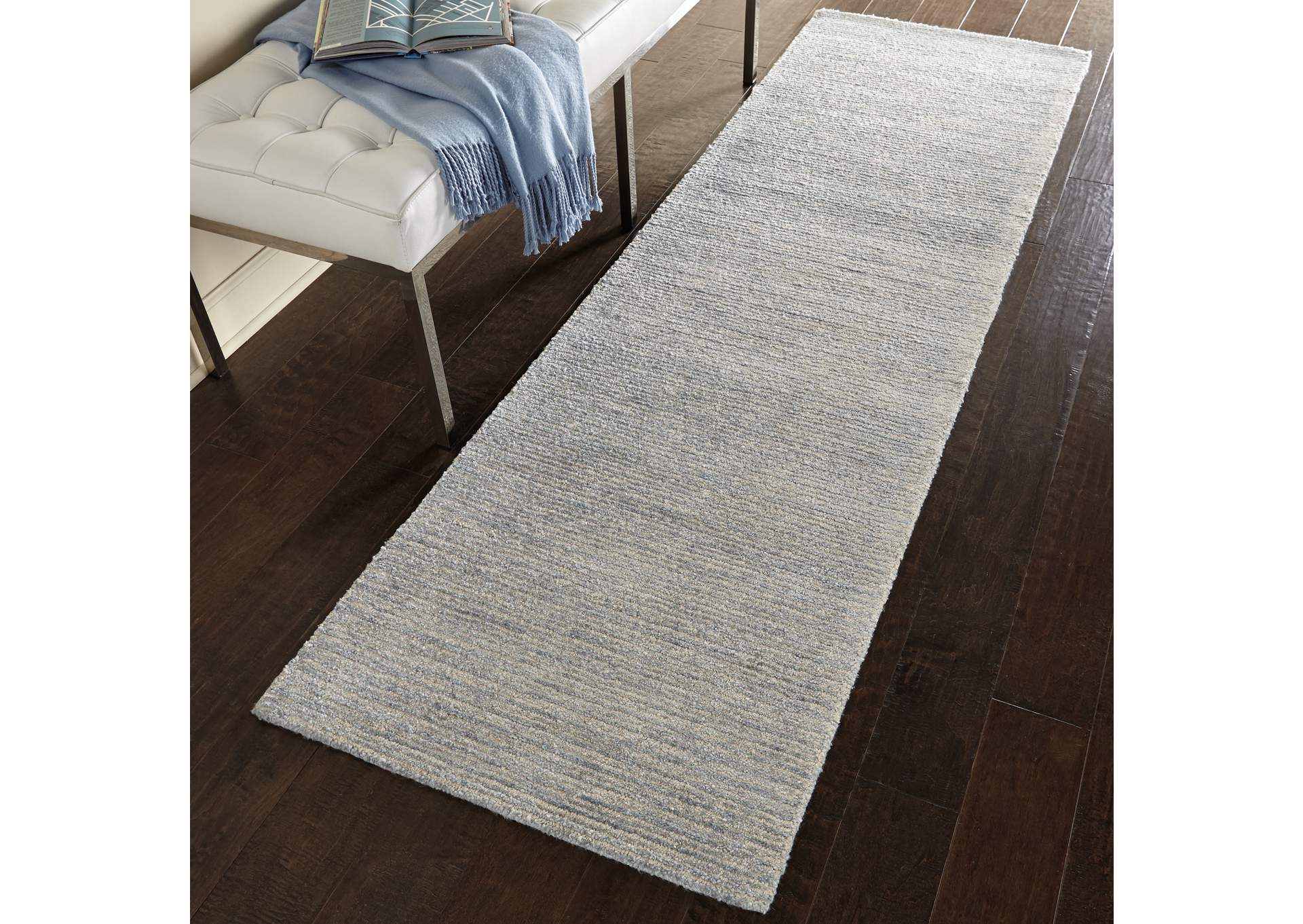 Nourison Weston WES01 Light Blue 8' Runner Textured Hallway Rug,Nourison