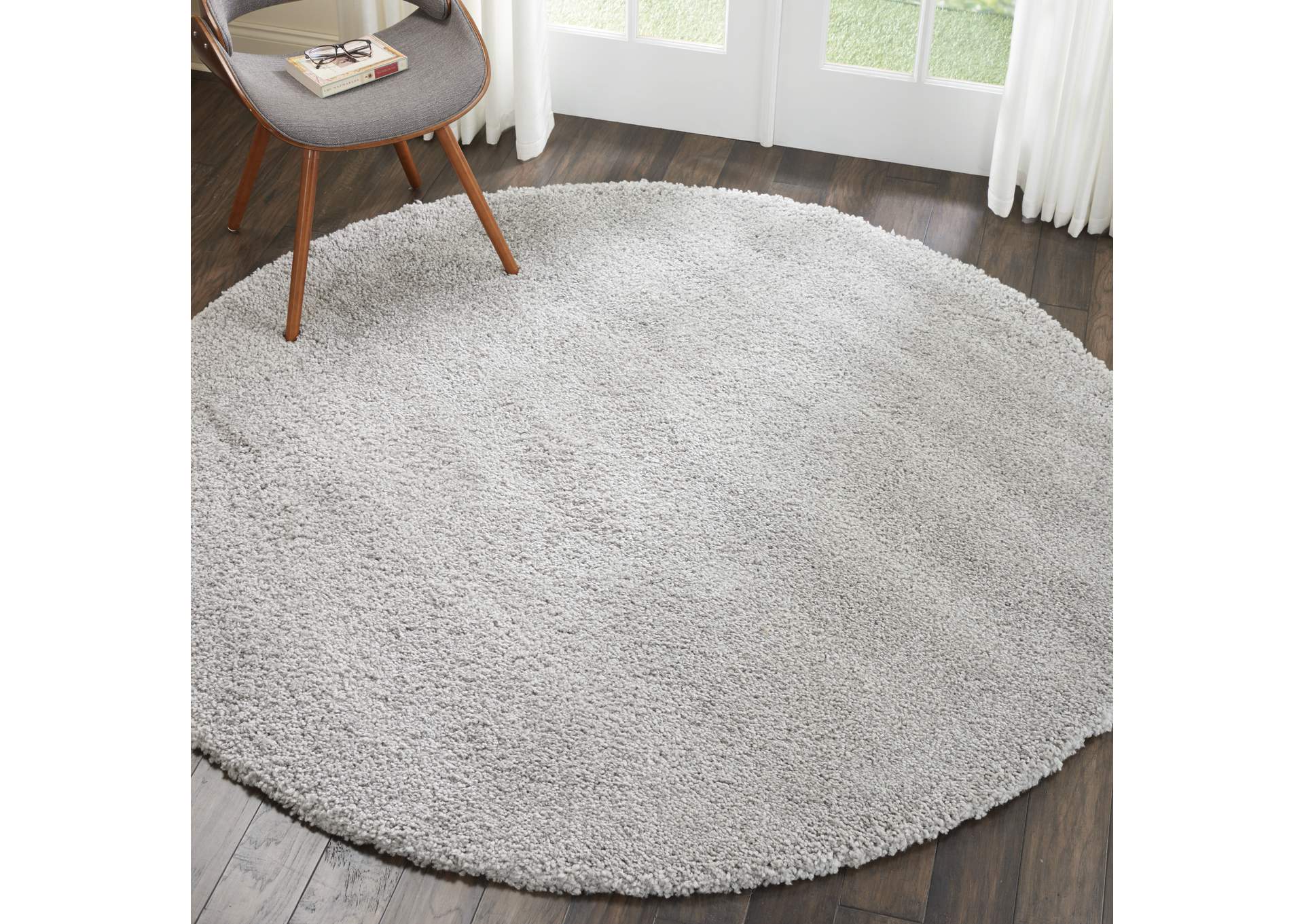 Nourison Malibu Shag MSG01 Grey 7' Round Rug,Nourison