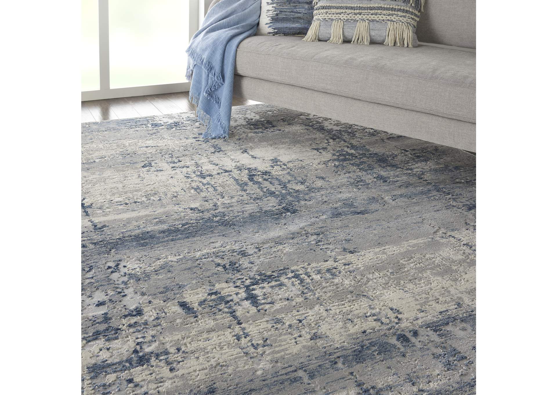 Nourison Rustic Textures RUS10 Blue and Grey 8'x11' Large Rug,Nourison
