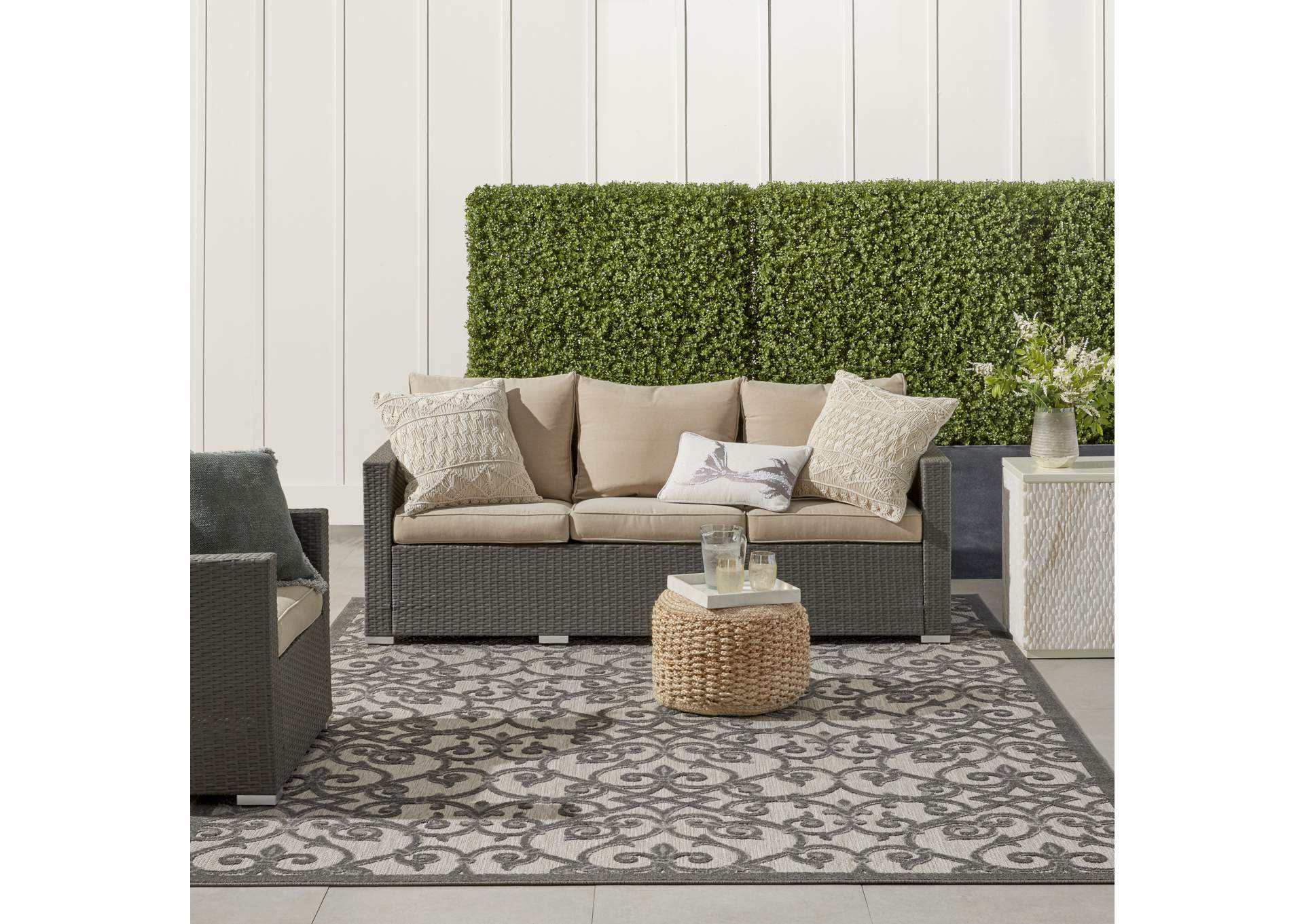 Nourison Aloha 8'x11' Grey Patio Area Rug,Nourison