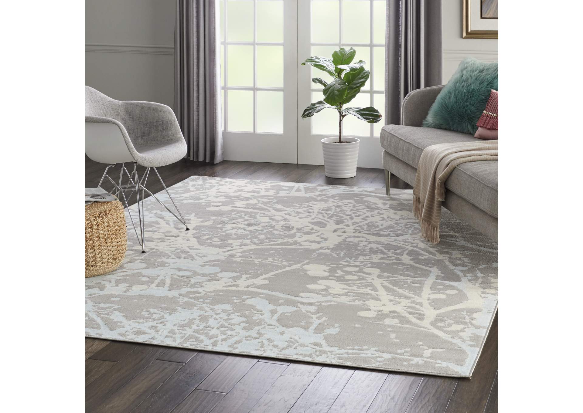 Nourison Jubilant JUB12 Grey and Blue 8'x10' Large Low-pile Rug,Nourison