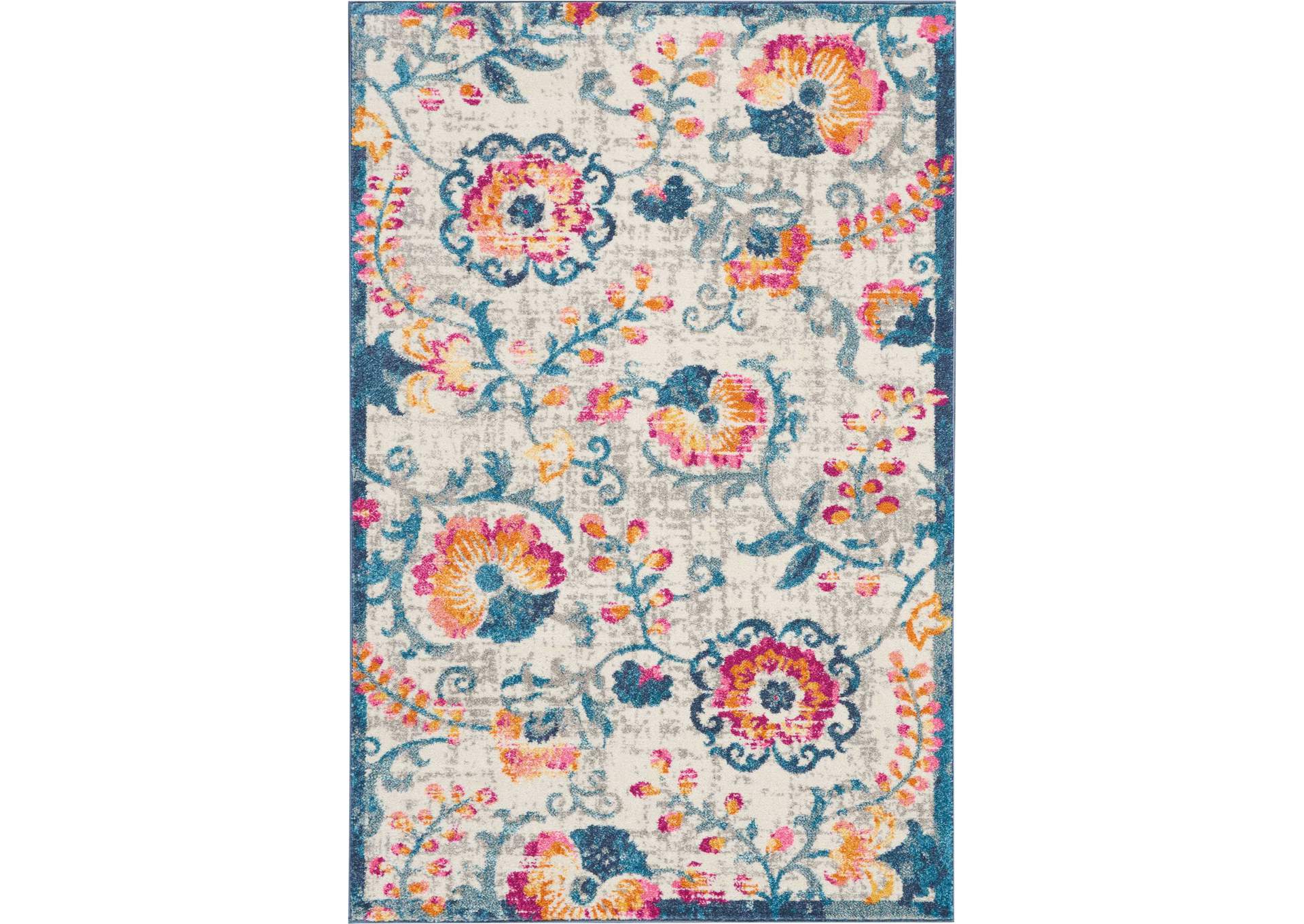 Nourison Passion PSN19 White Multicolor 4'x6' Floral Area Rug,Nourison