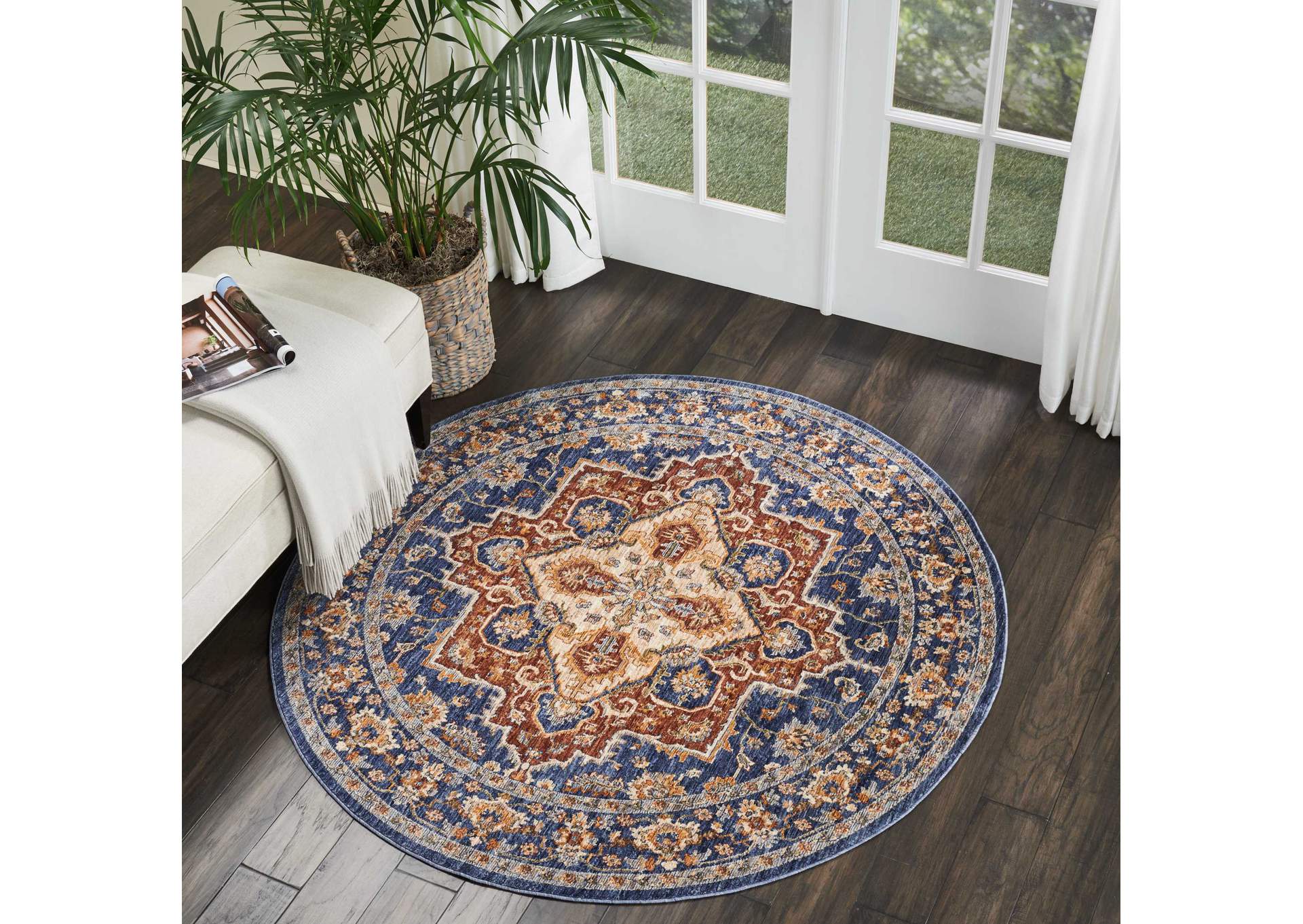Nourison Lagos LAG01 Blue Multicolor 5' Round Area Rug,Nourison
