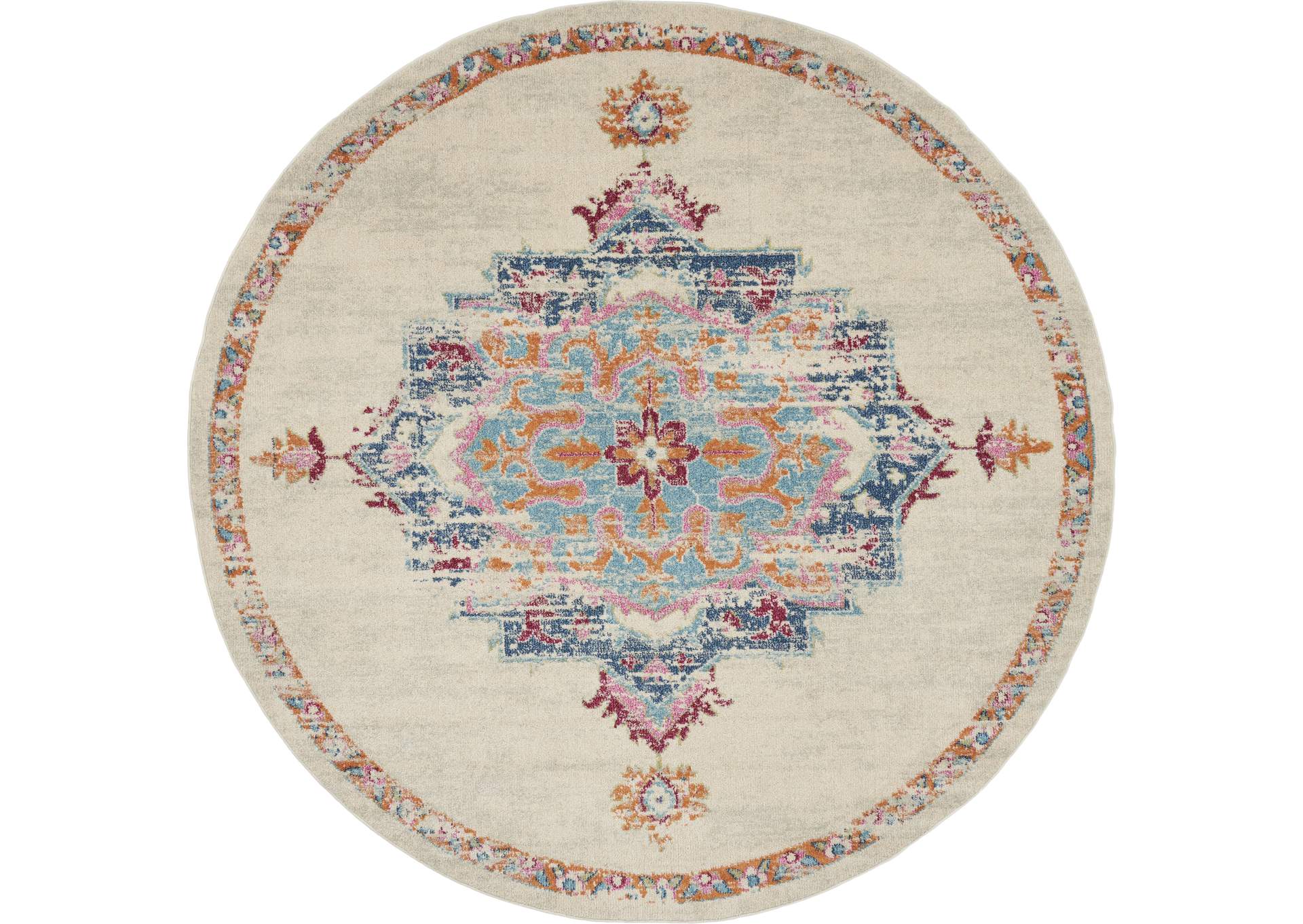 Nourison Passion 8' Round Grey, Ivory, Multicolored Bohemian Area Rug,Nourison