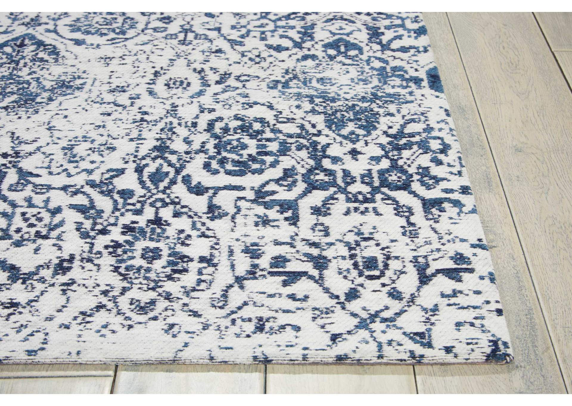 Nourison Damask 2' X 4' Dark Blue and White Vintage Area Rug,Nourison