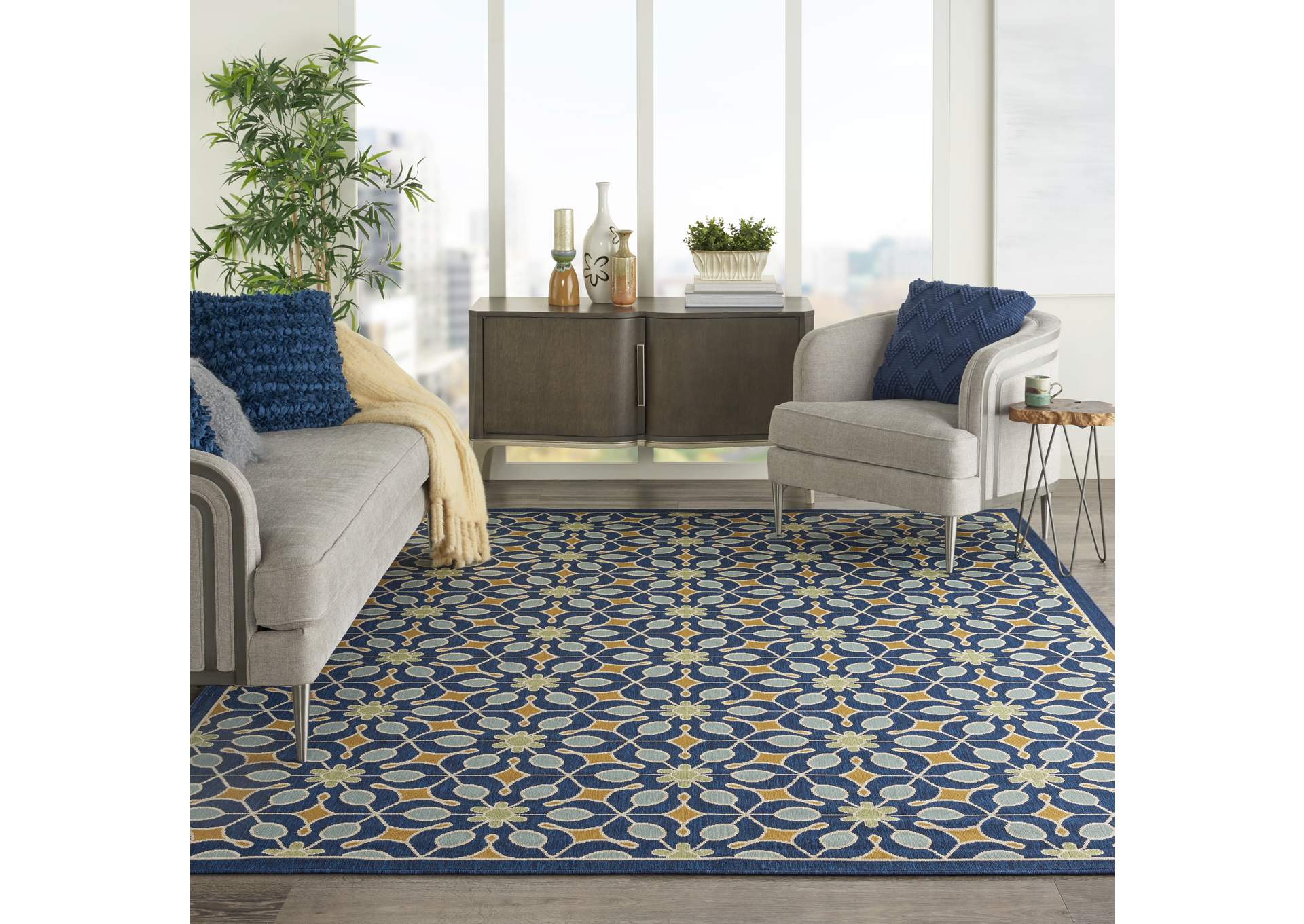 Nourison Caribbean CRB07 Navy Blue 7'x10' Large Rug,Nourison