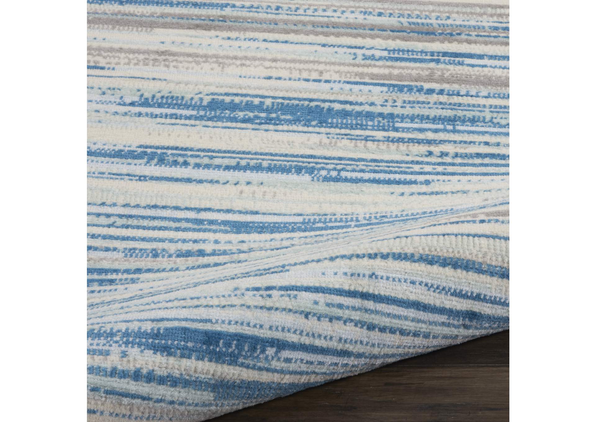 Nourison Jubilant JUB04 Teal Blue and White 5' Round Beach Area Rug,Nourison