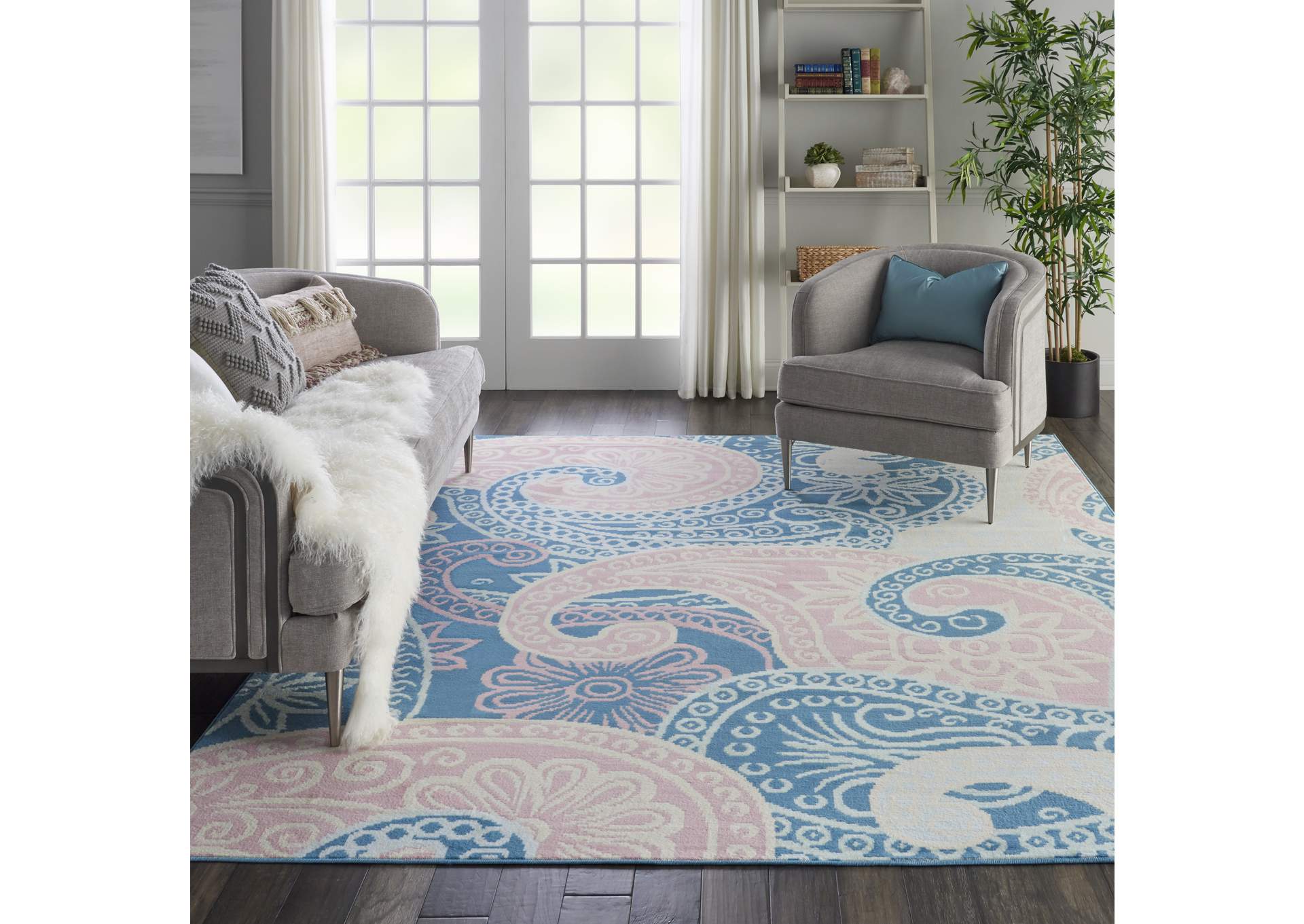 Nourison Jubilant JUB13 Pink and Blue 8'x10' Large Low-pile Rug,Nourison
