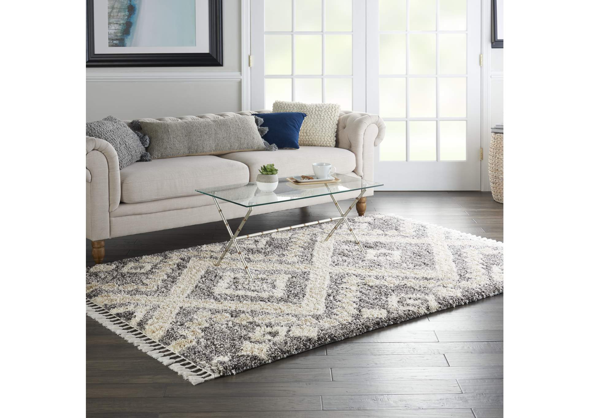 Nourison Oslo Shag OSL02 5'x8' Charcoal Grey Scandinavian Shag Rug,Nourison