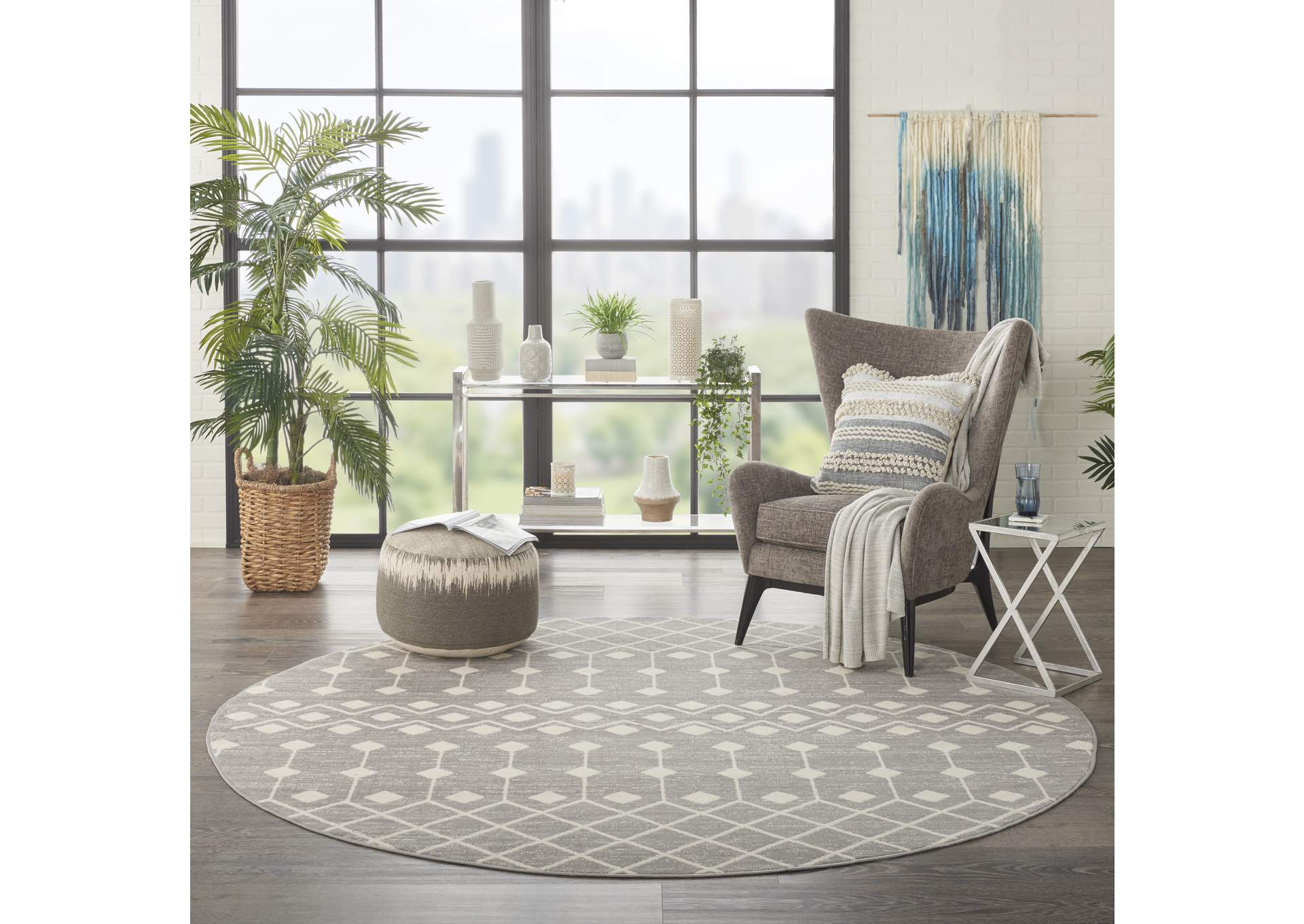 Nourison Grafix 8' Round Grey Area Rug,Nourison